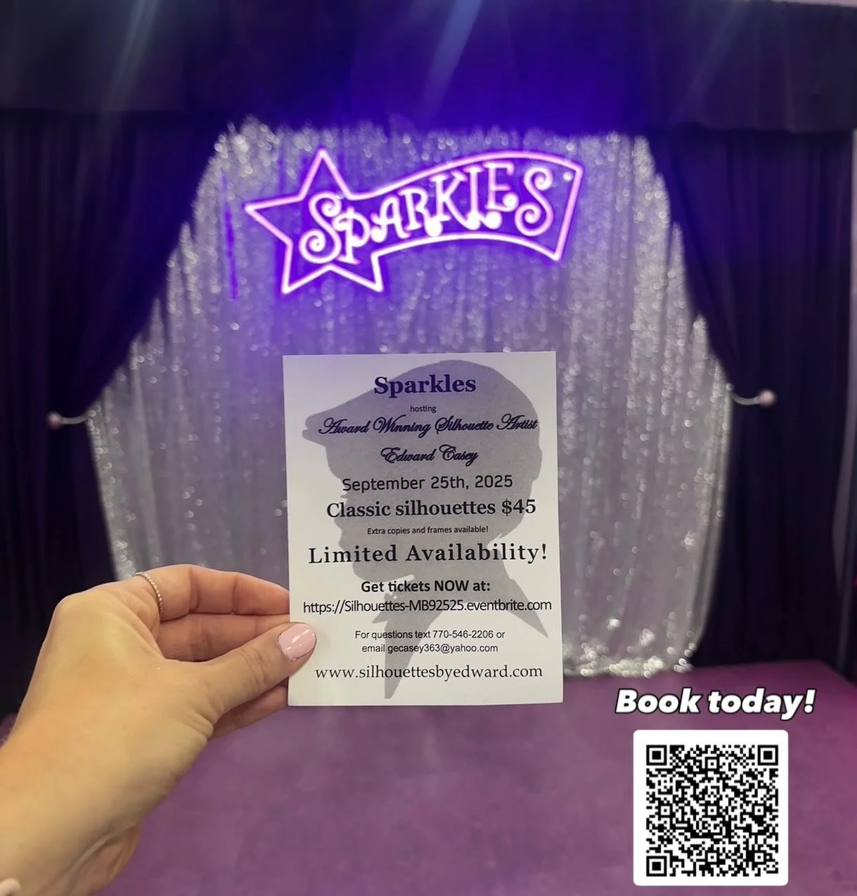 We are so excited to be working with Silhouettes by Edward this September! Book your tickets today to reserve your appointment time - spots are limited!  https://www.eventbrite.com/e/sparkles-myrtle-beach-sc-hosting-silhouettes-by-edward-tickets-1364