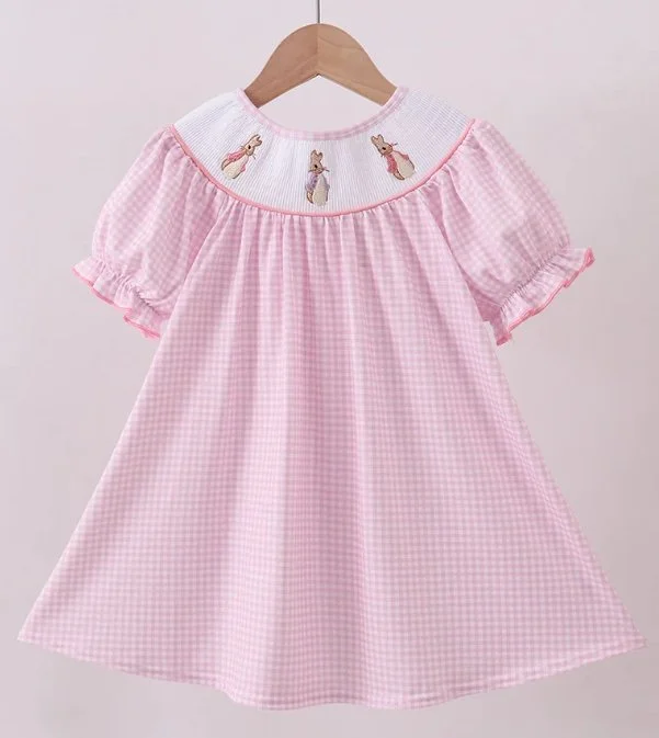 Pink Bunny Embroidered Dress
