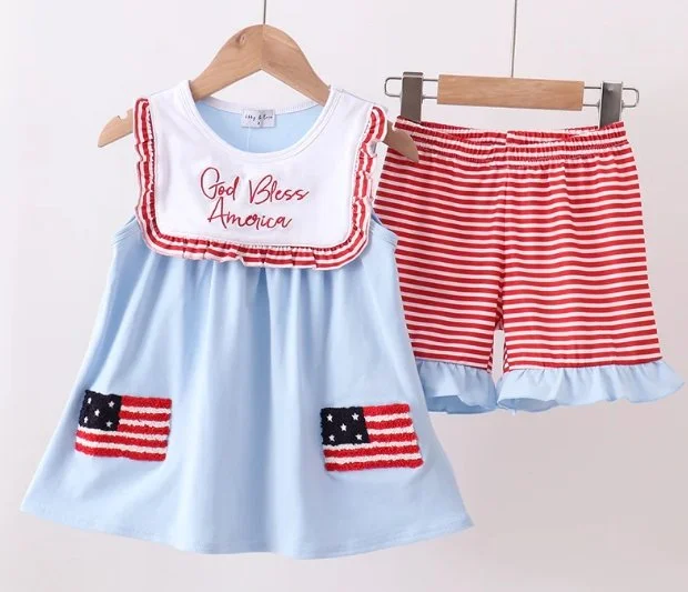 Blue Flag Ruffle Short Set