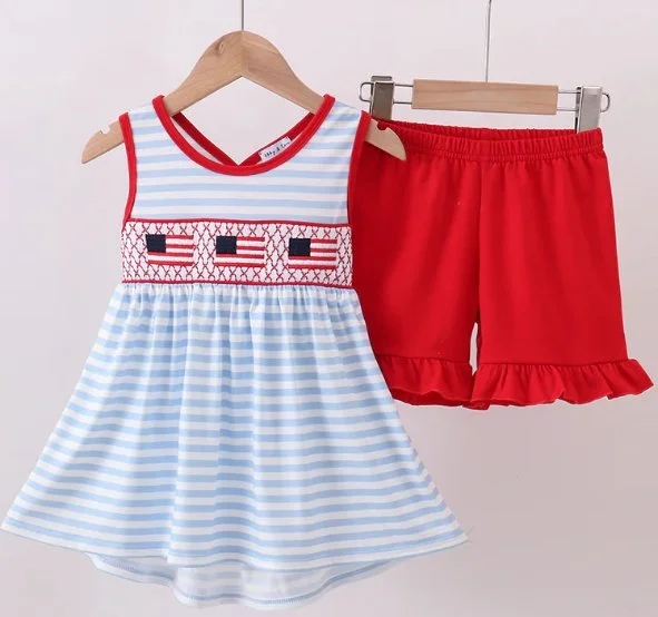 Red Flag Smocked Short Set