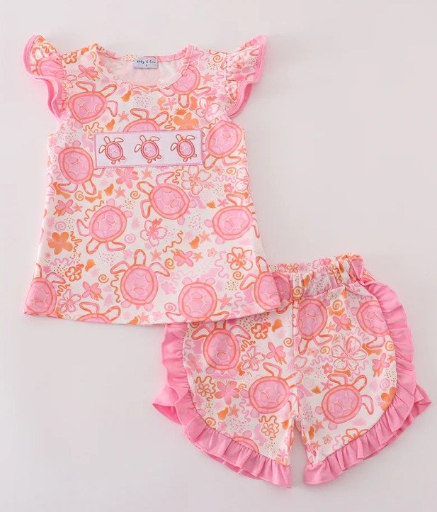 Pink Turtle Floral Set