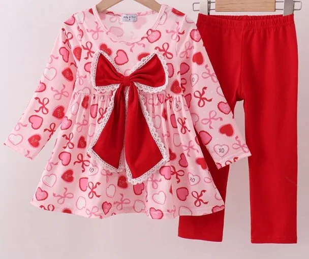 Red Bow Heart Pant Set