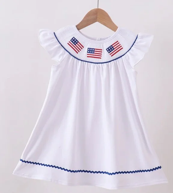 White Flag Smocked Dress