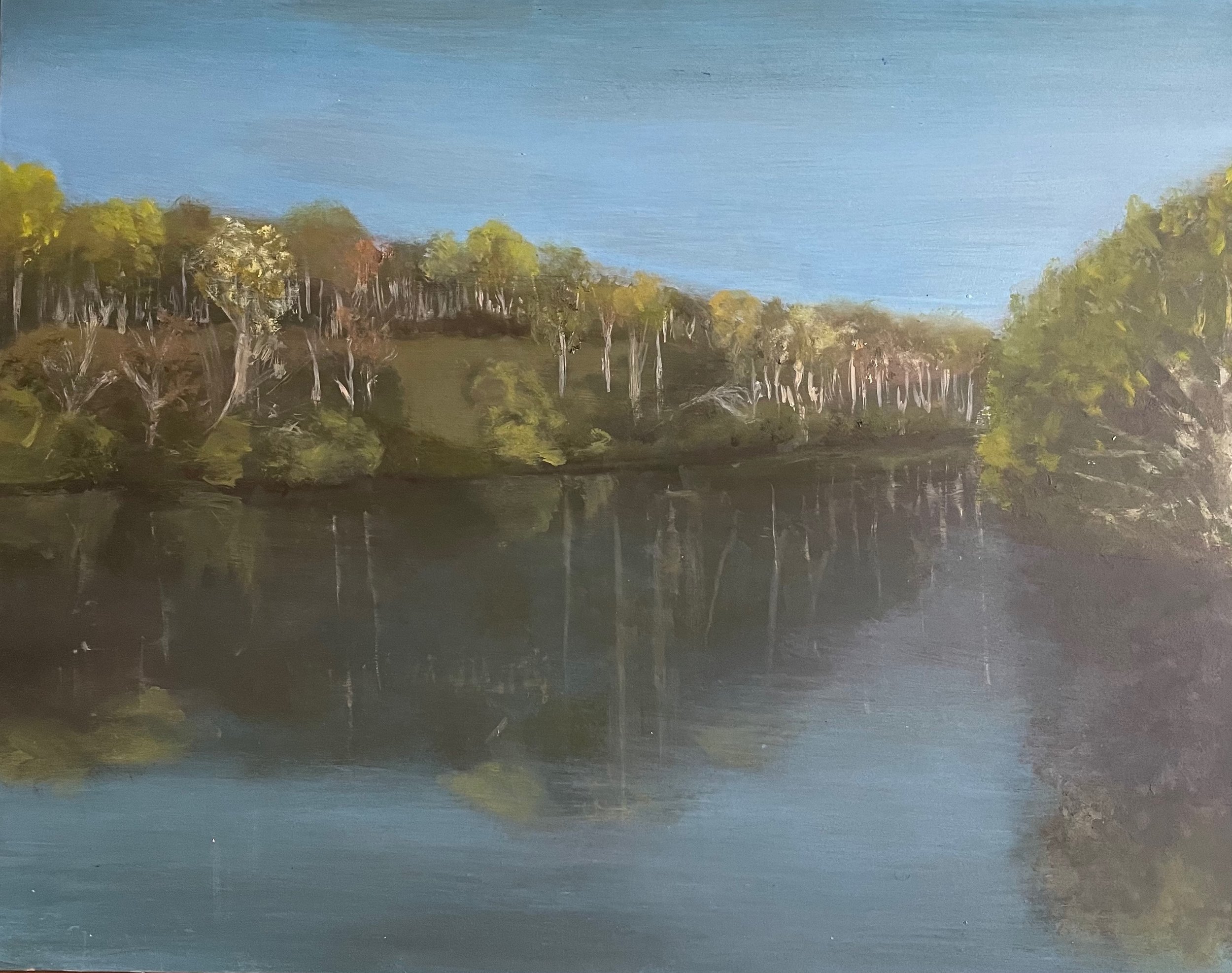 "Silas Pond (Boone, NC)", Oil Paint on Wood, 20"x16" 2023.