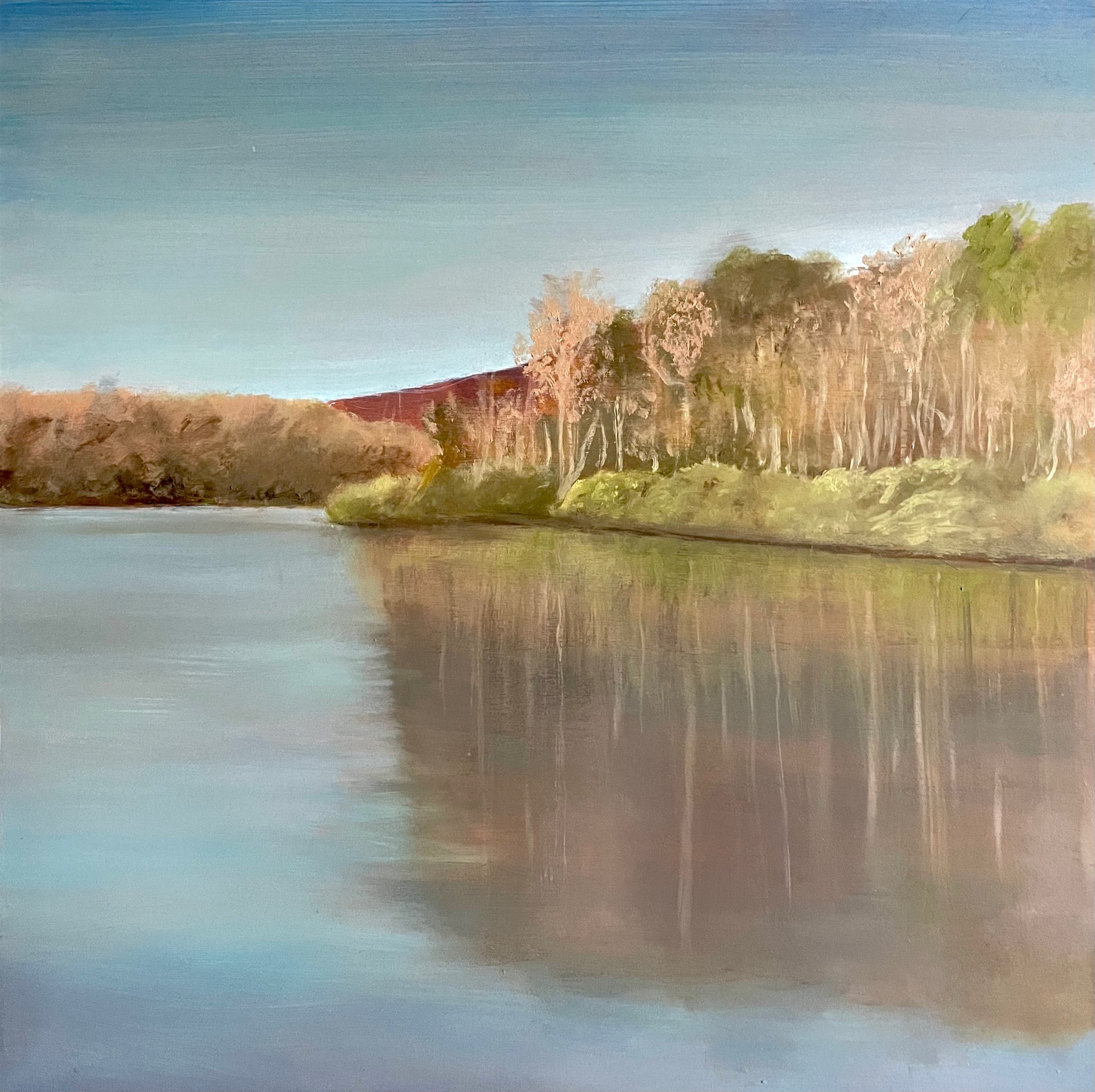 "Price Lake (Boone, N.C), Oil Paint on Wood, 8"x10", 2023.