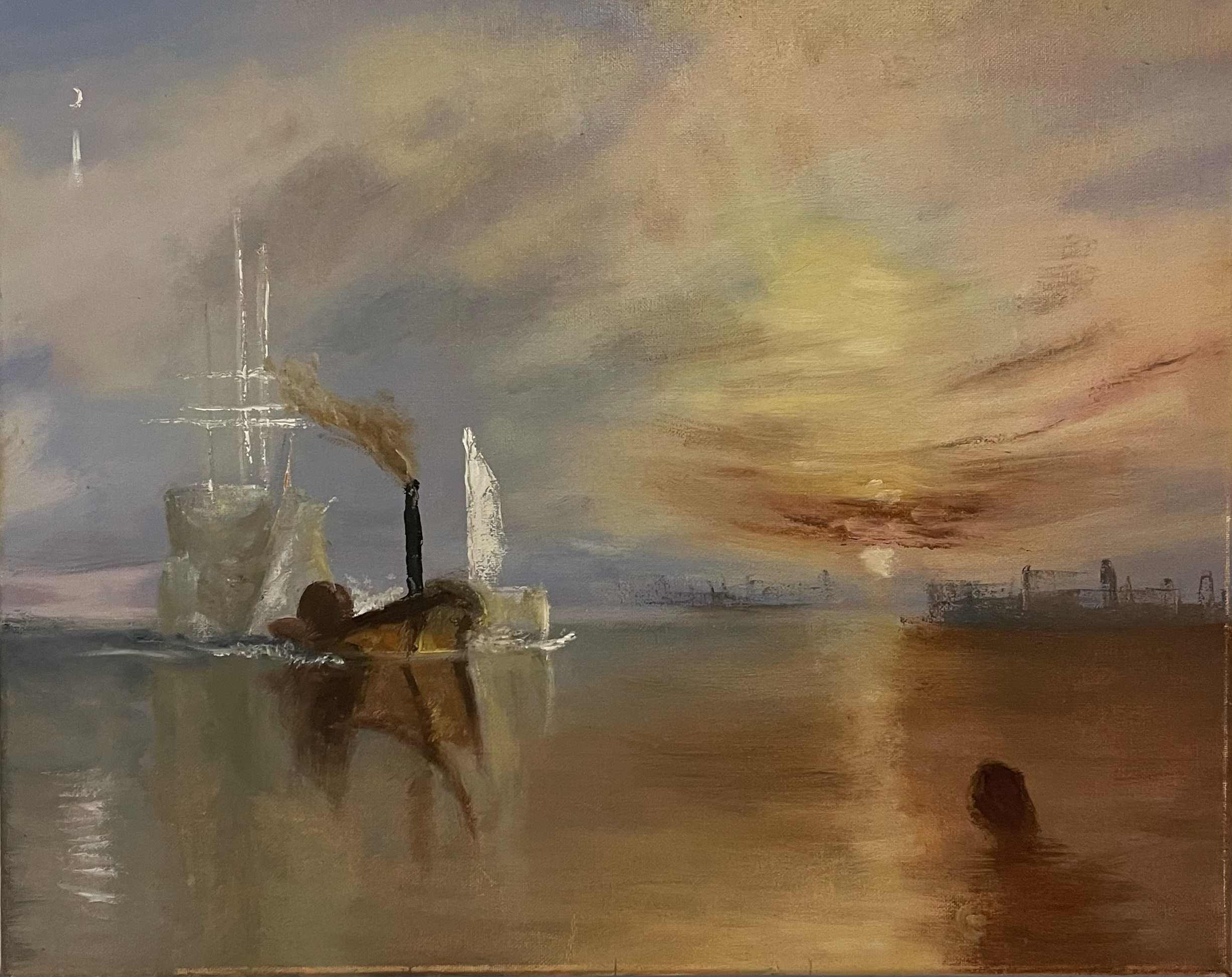 Master Copy of "The Fighting Temeraire" by J. M. W. Turner, Oil on canvas, 16"x20", 2022.