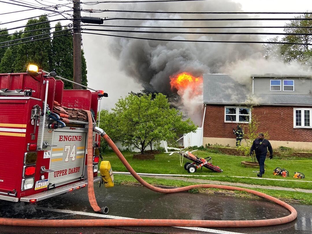 Engine 74, C Platoon, was dispatched to a dwelling fire with reported entrapment just over the township border in Ridley Township. Fireboard added E74 due to their close proximity to this location with multiple reports of entrapment and a confirmed w