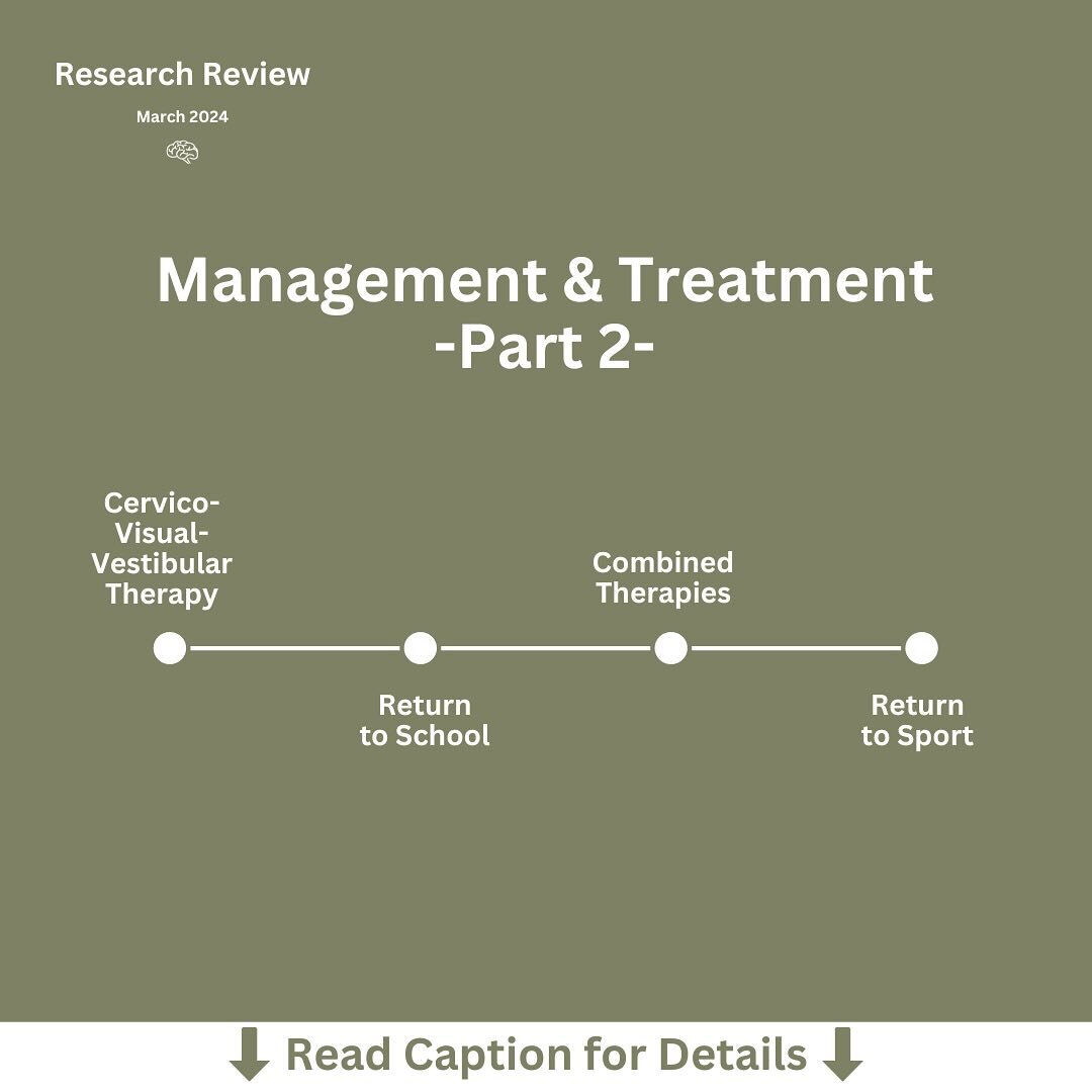 Concussion Management &amp; Treatment: Part 2 continues the conversation regarding a general concussion recovery timeline with a focus on days 10-28.

Days 10-28: 
👉Continue to incorporate and advance cervical, visual and vestibular therapies under 
