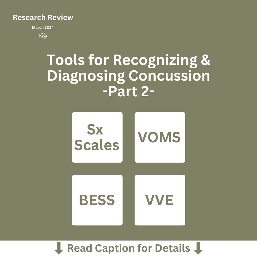 Tools for Recognizing &amp; Diagnosing Concussion: Part 2! 

The authors found that a handful of familiar tools continue to prove their worth in diagnosing concussion:  ✅ Parent &amp; child symptom scales ✅ The modified Balance Error Scoring System (