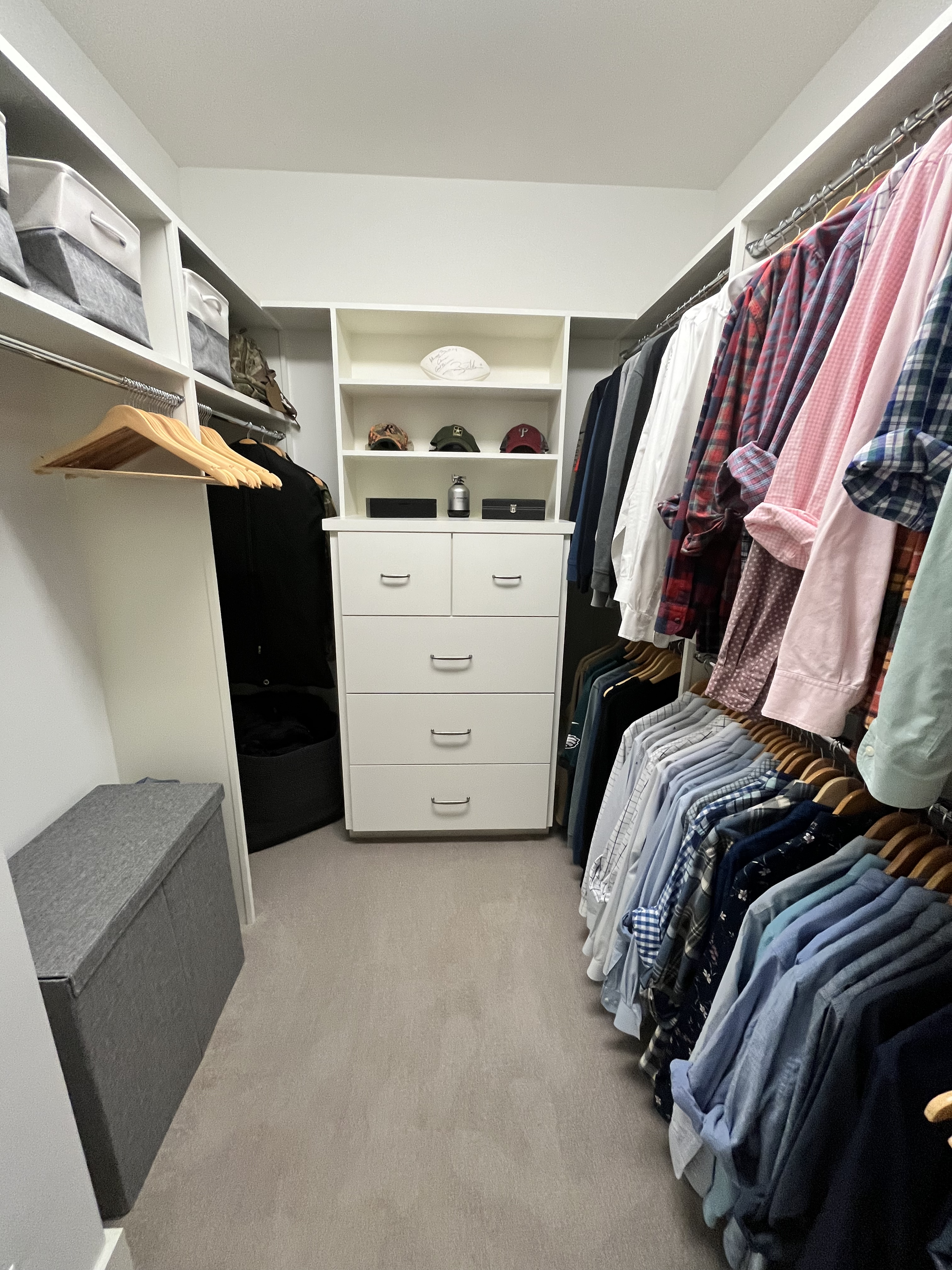 Creating zones in your closet keep items organized and allows all items to have a designated home. 