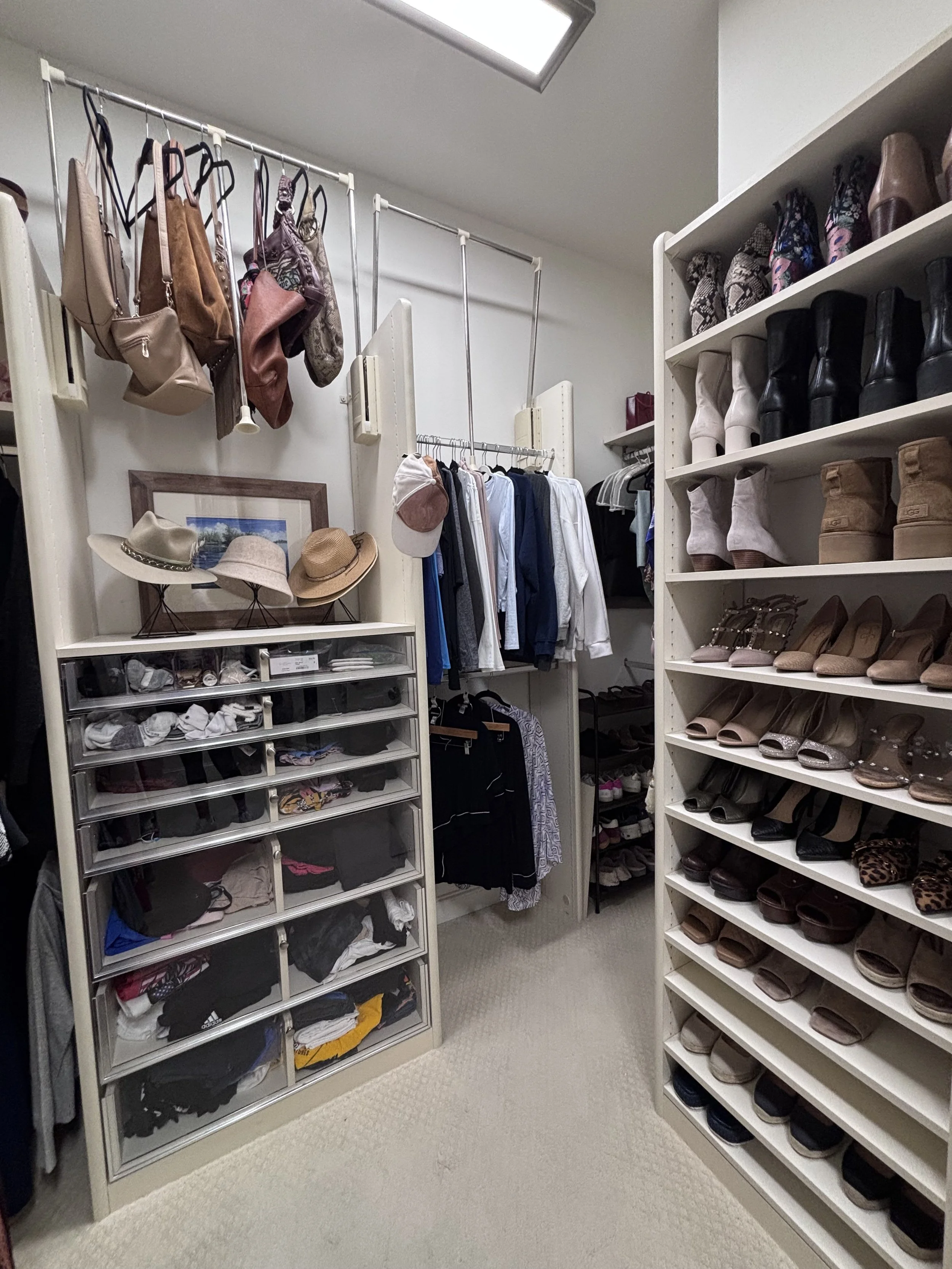 We can help enhance the already amazing closet you have! Organized closets add time back into your day instead of rummaging for a lost shoe or pants. Organized closets also allow you to wear more of your wardrobe then when clothing is stuffed in a co