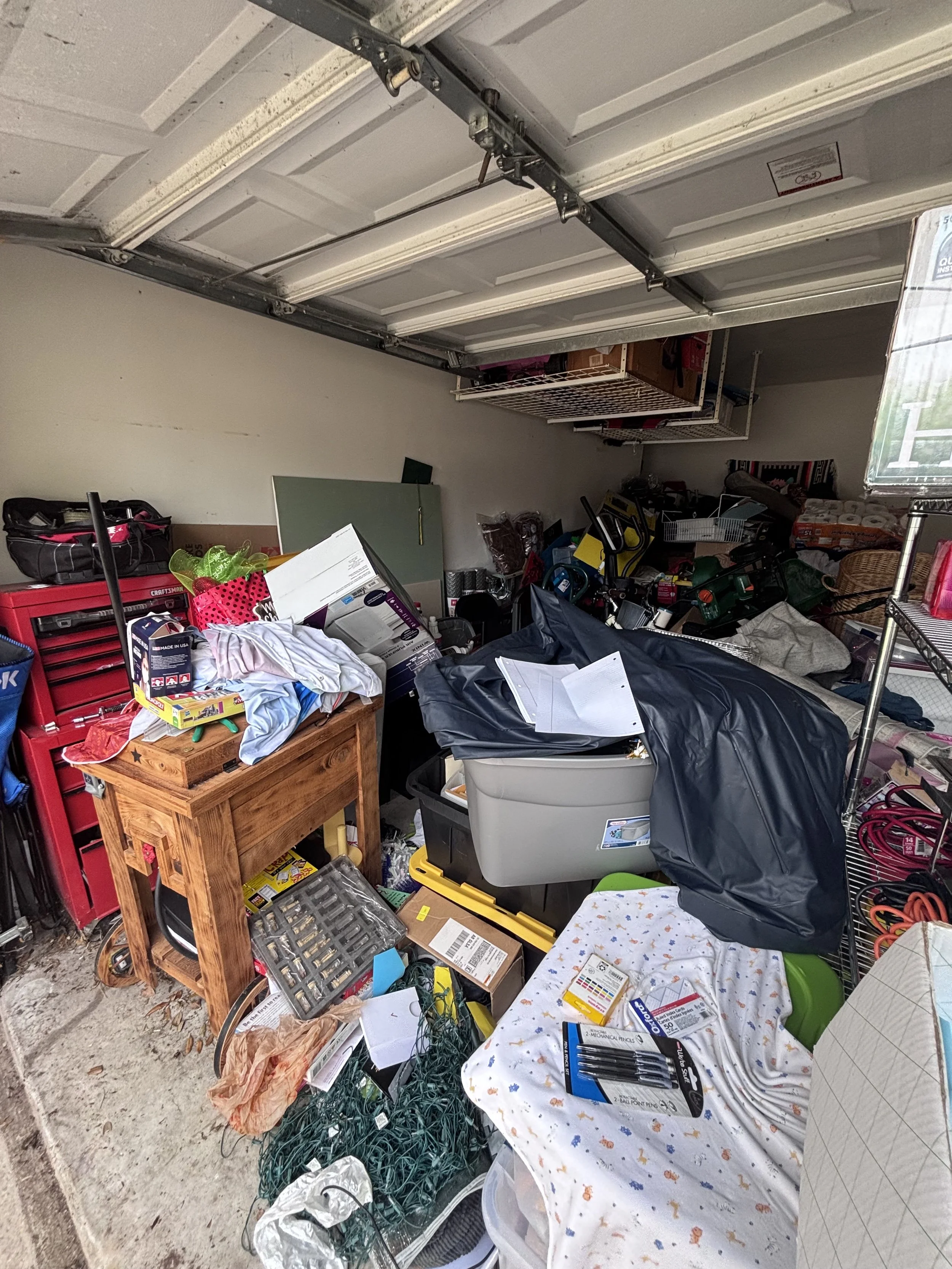 Declutter the garage by creating zones that allow you to find items more quickly and a place to park your vehicles. Creating zones allows items to be accessed and put away more quickly. 
