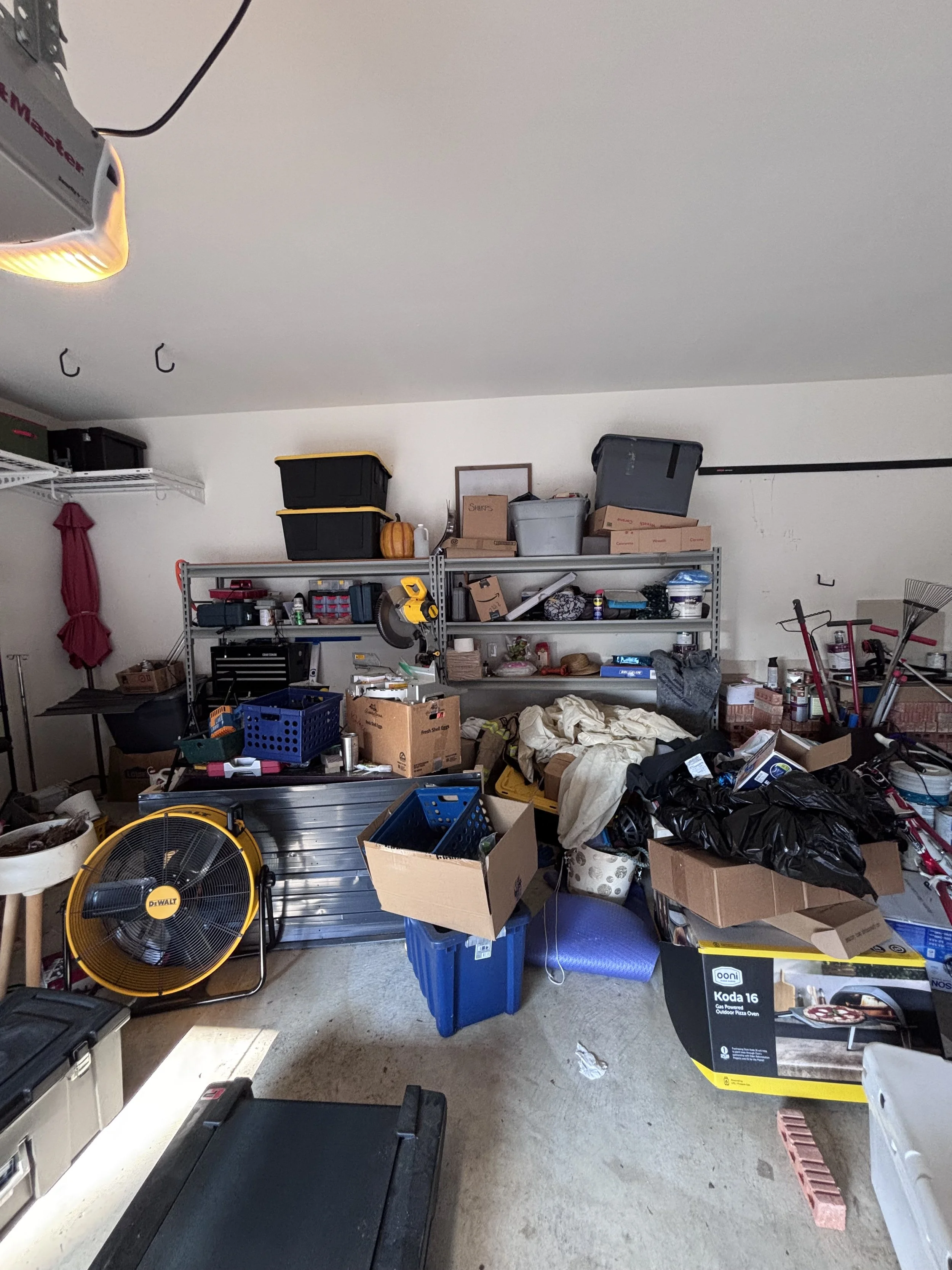 Declutter the garage by creating zones that allow you to find items more quickly and a place to park your vehicles. Creating zones allows items to be accessed and put away more quickly. 