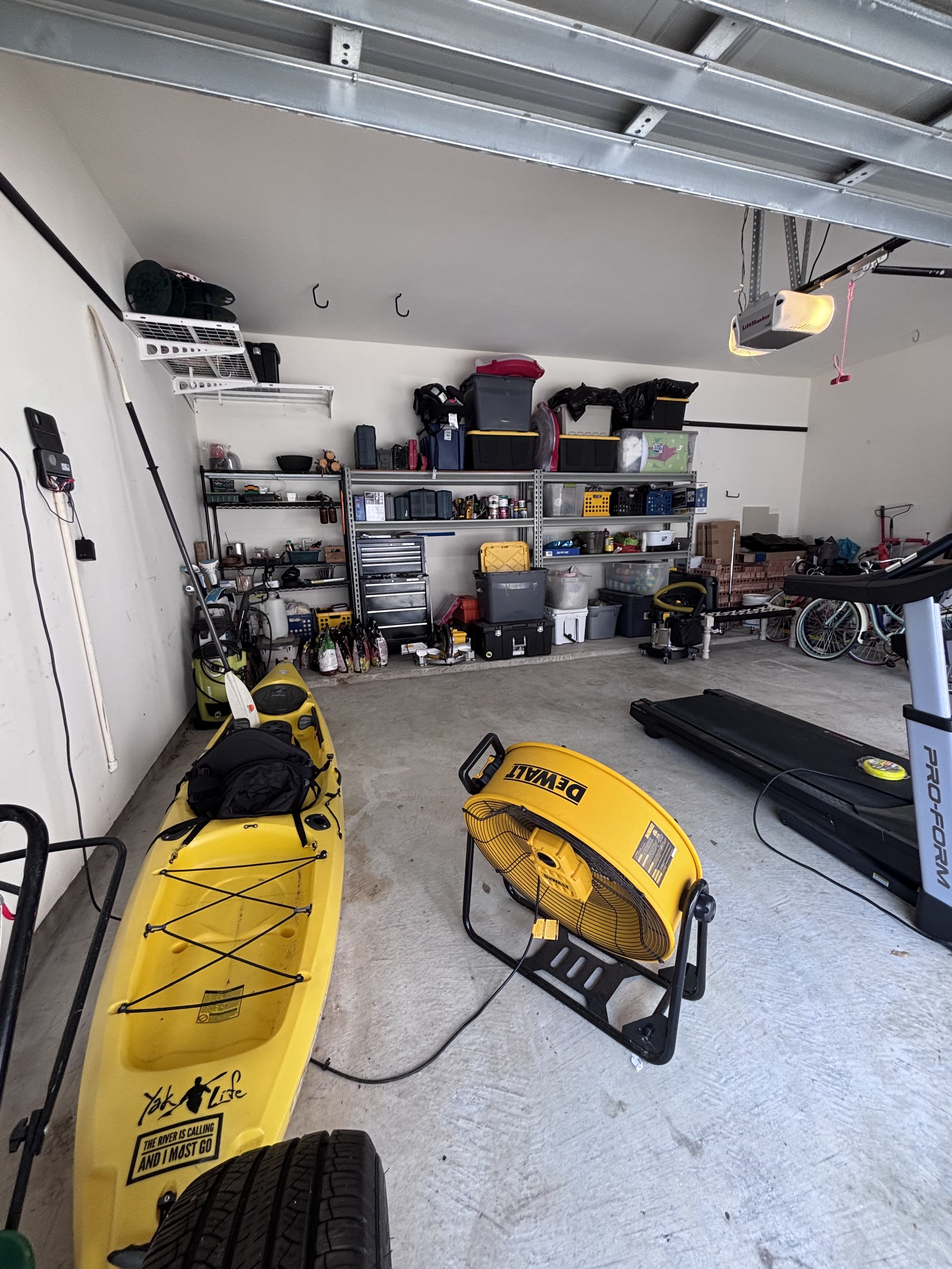 Declutter the garage by creating zones that allow you to find items more quickly and a place to park your vehicles. Creating zones allows items to be accessed and put away more quickly. Declutter and donate to create space. 