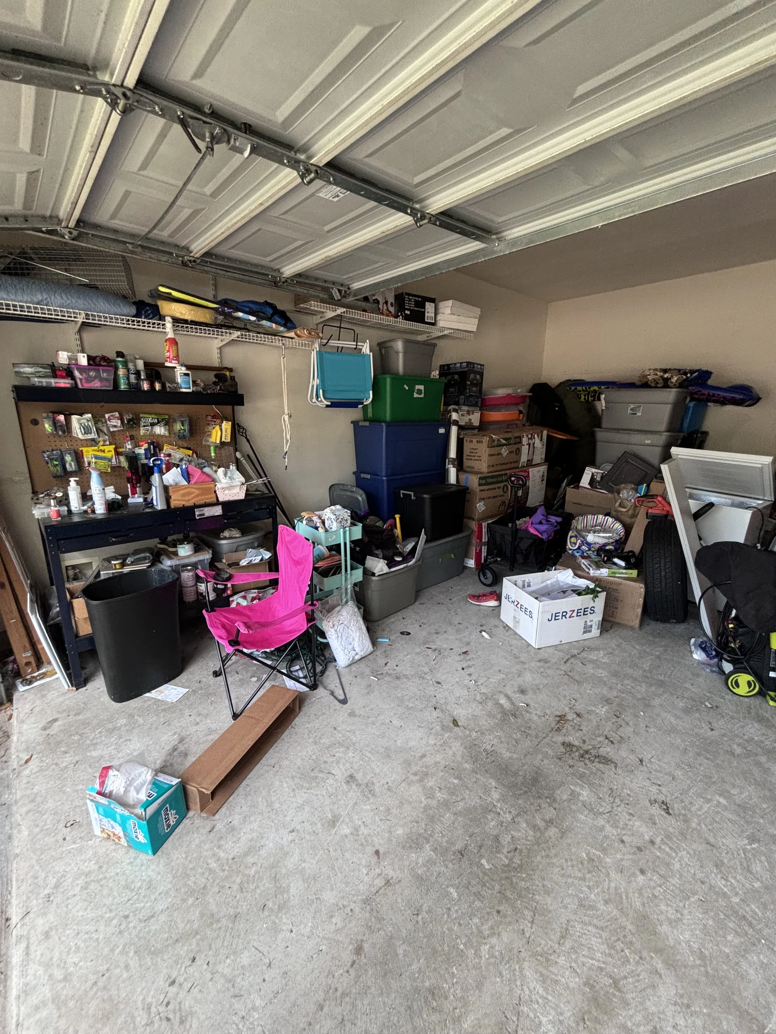 Declutter the garage by creating zones that allow you to find items more quickly and a place to park your vehicles. Creating zones allows items to be accessed and put away more quickly. 