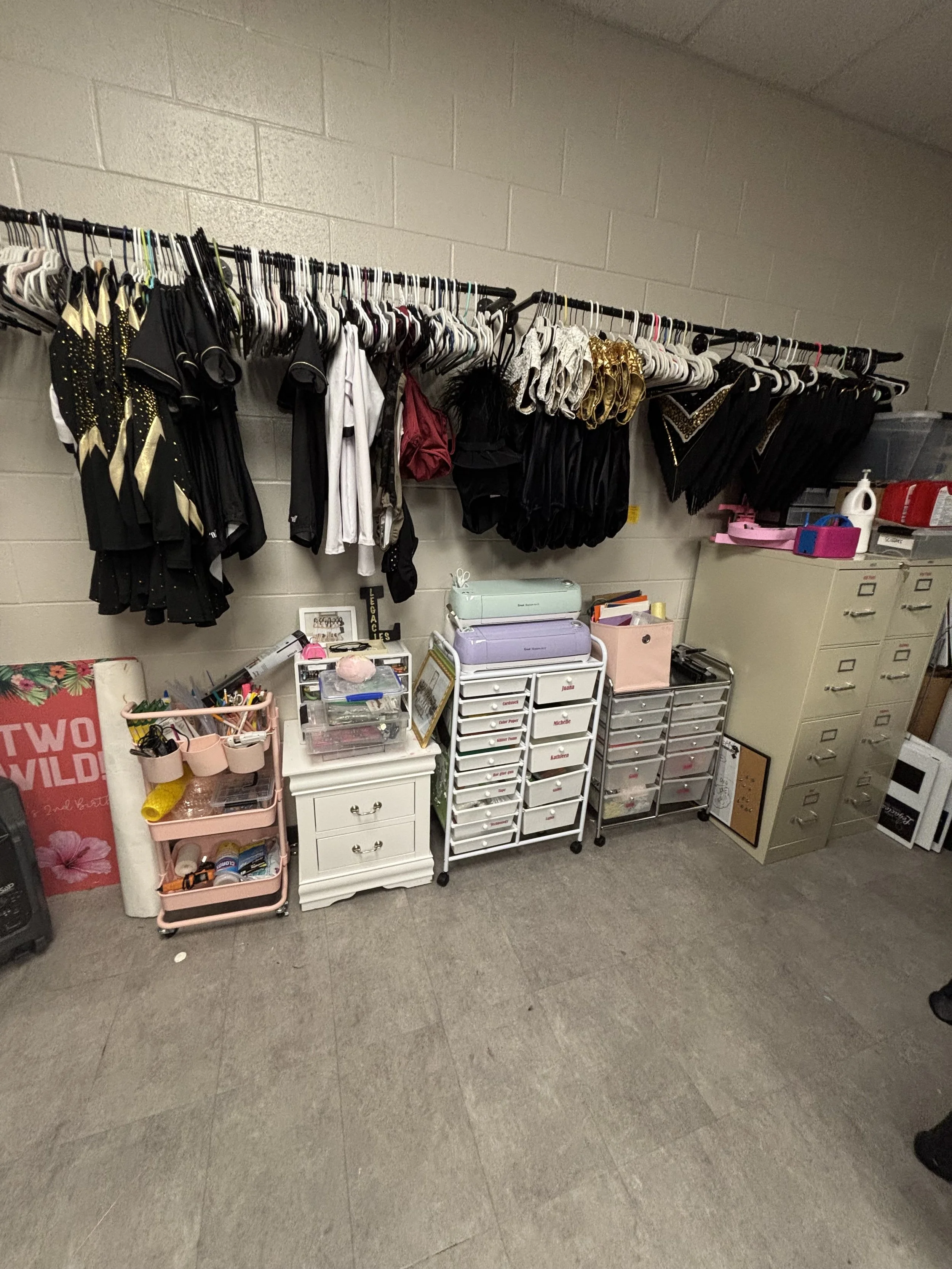 The Jordan Legacies Dance Team out of Fulshear, Texas was looking to create a space for their dance. They were using a small storage closet for their craft supplies and it was no longer working. We turned a small corner of the dance gymnasium into a 