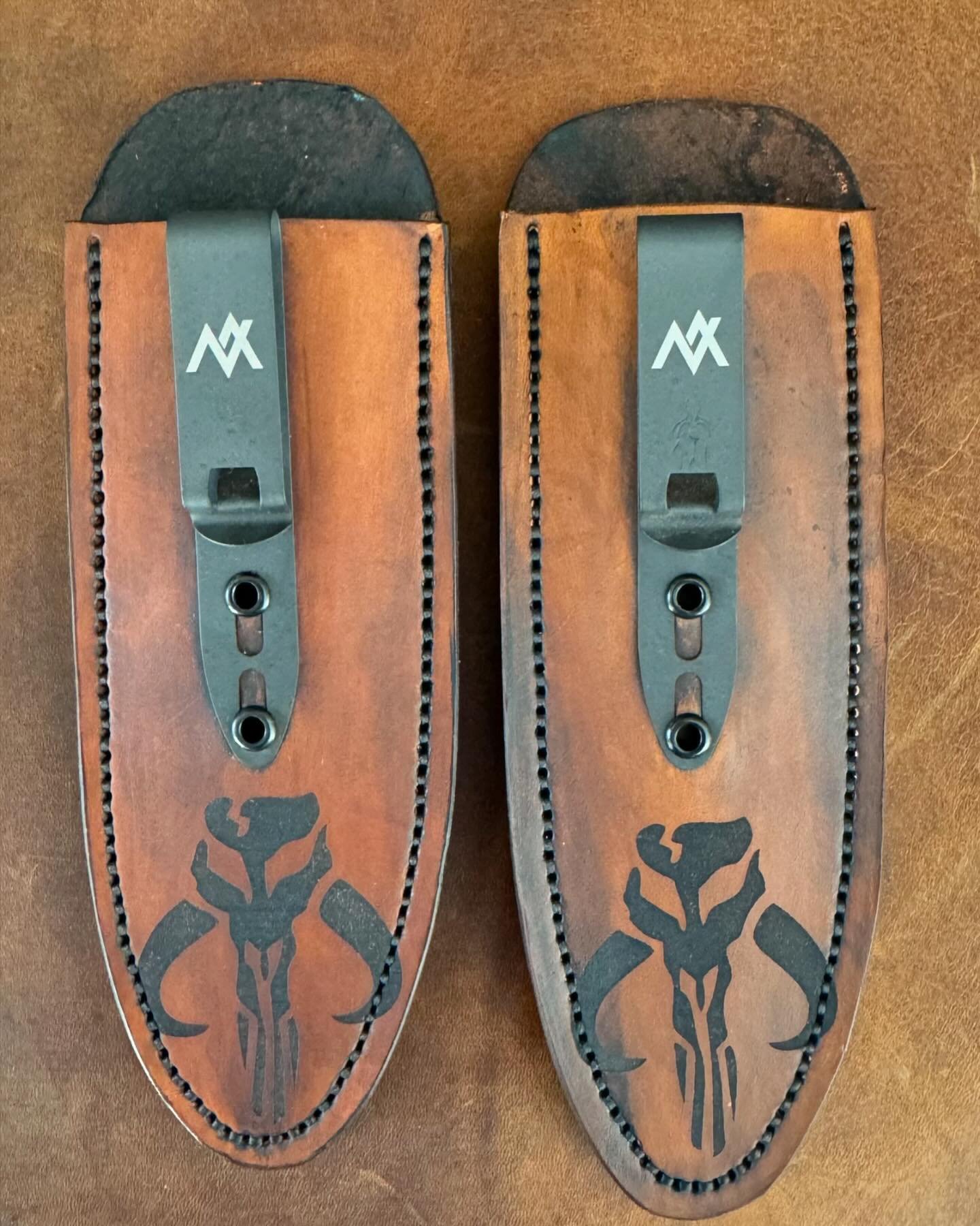 Couple custom laser engraved sheaths that went out a bit ago. #nybergmade #leathersheath