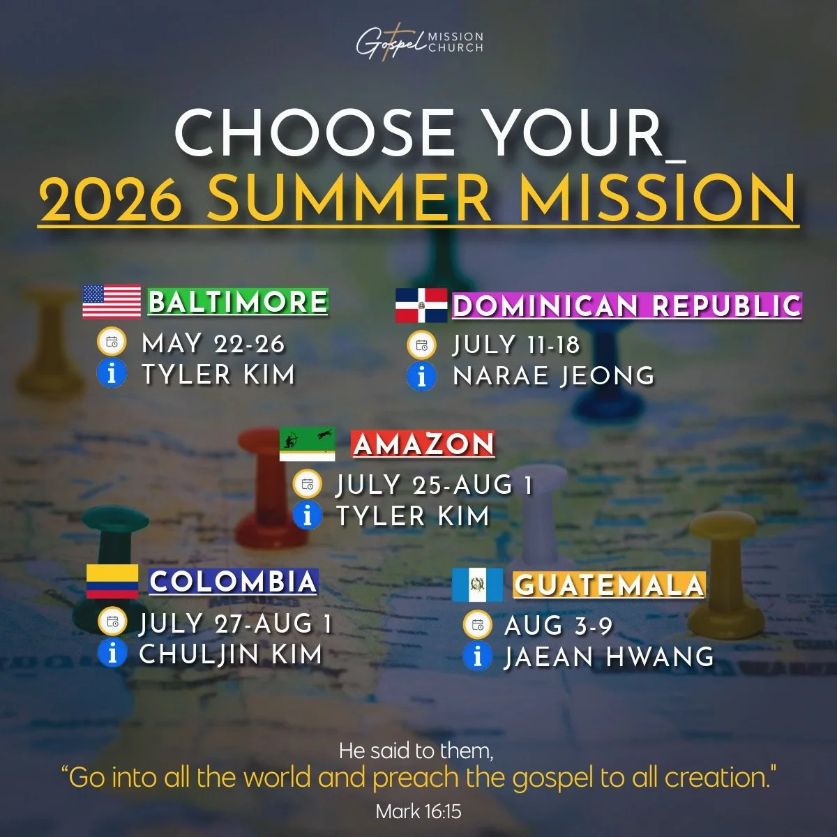 As we share the upcoming summer mission schedule, we invite the church to begin prayerfully preparing for these trips. Please keep the leaders, participants, and the communities we will serve in your prayers as we look ahead to this summer- and of co