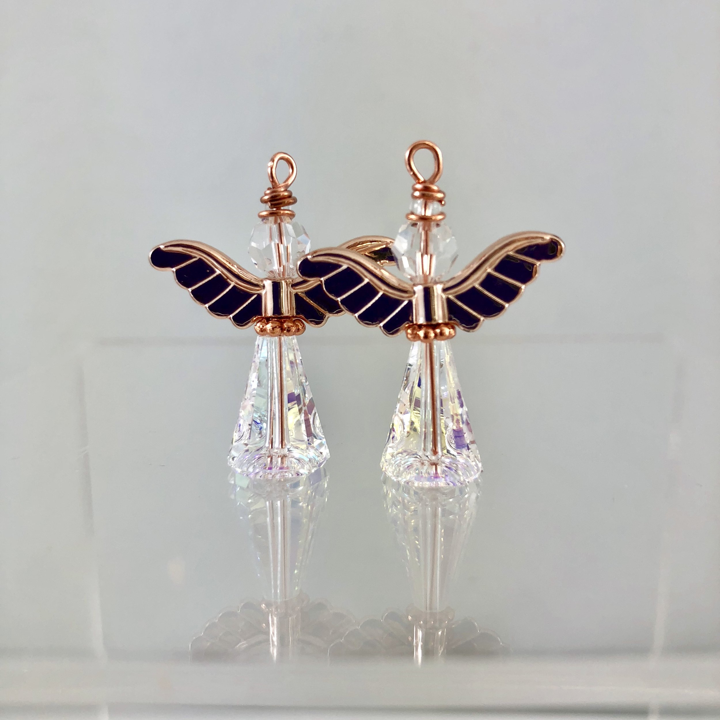 Small iridescent angels with rose gold w