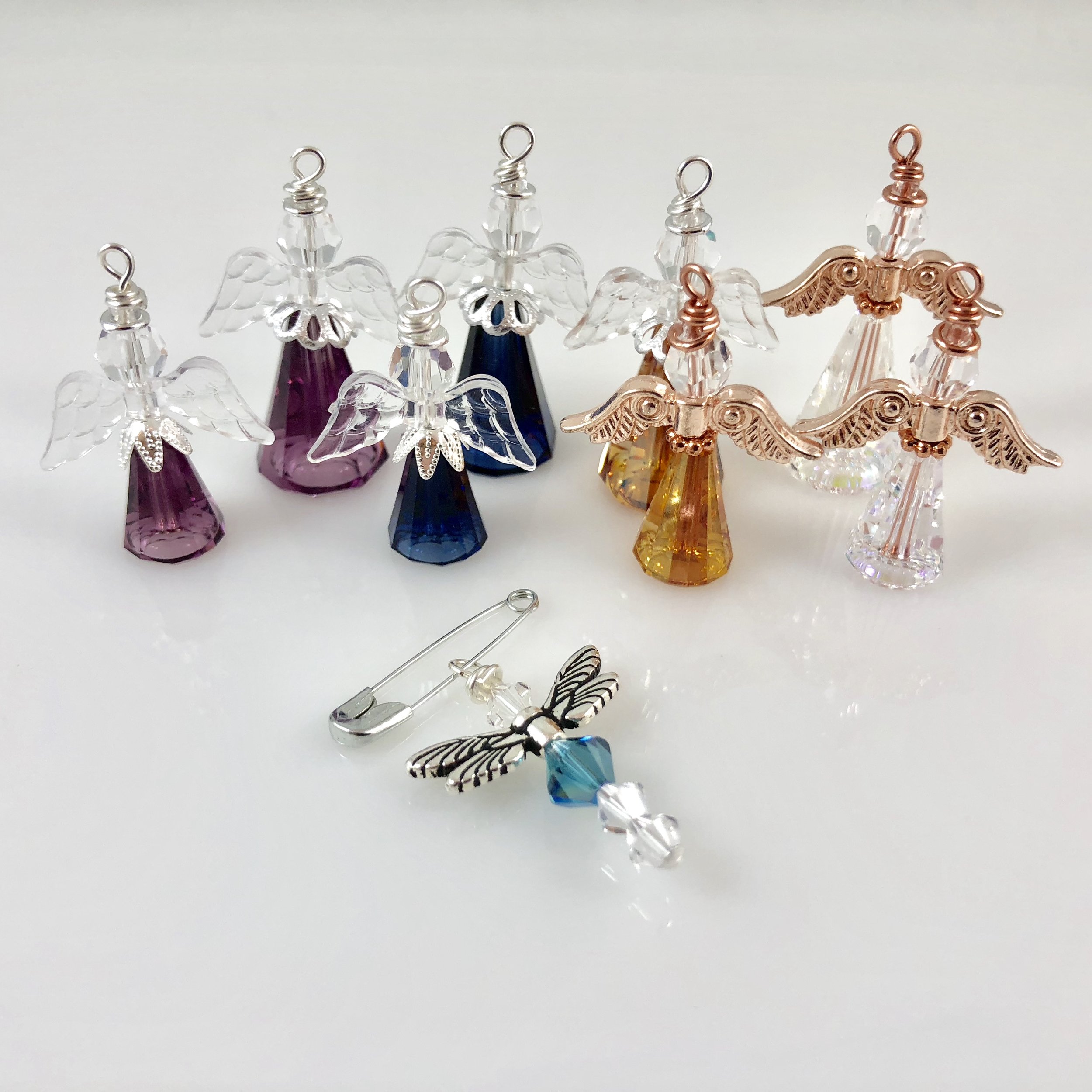Assorted angels with "I Will Listen" Friendship Dragonfly pin