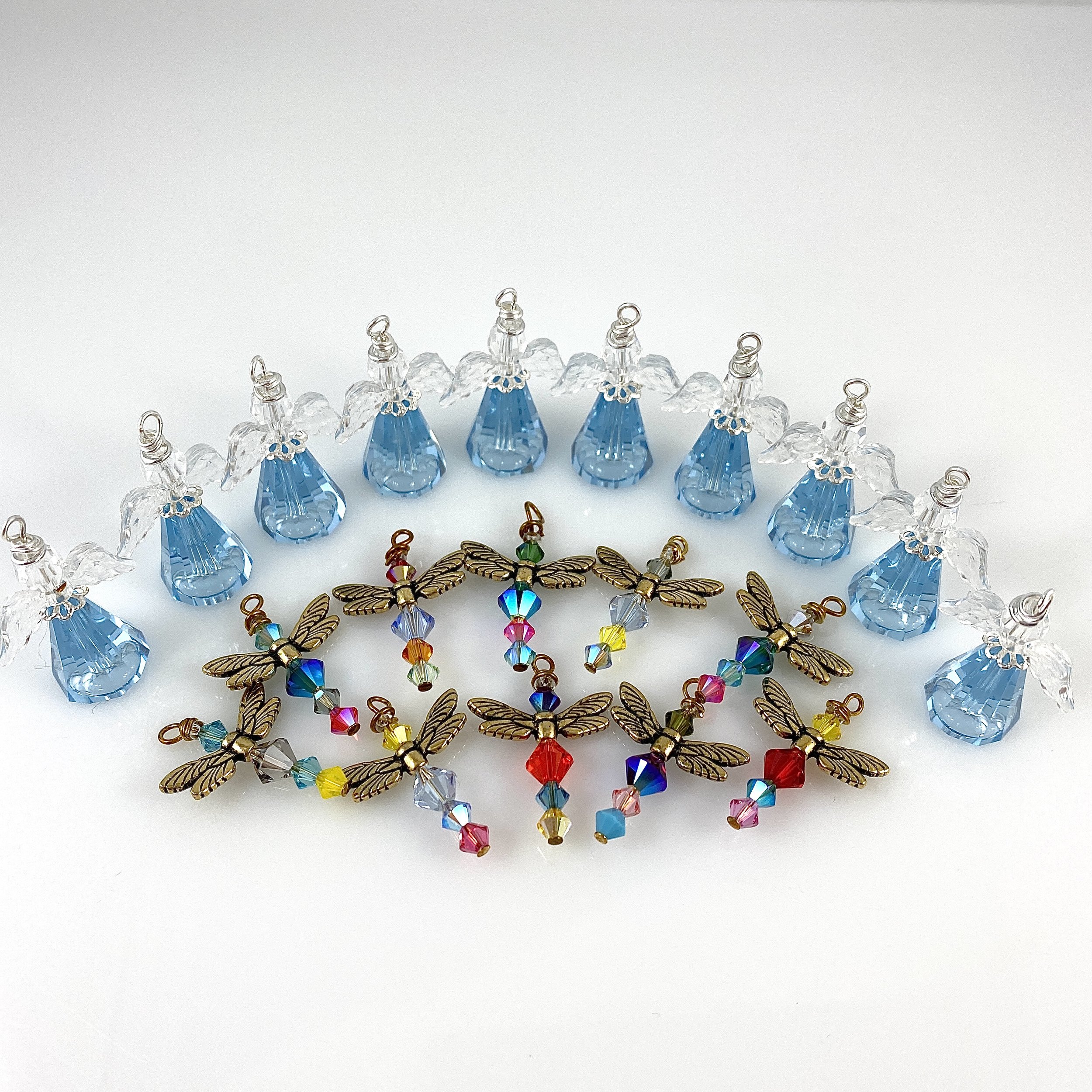 Special request large light blue angels with clear wings + assorted Friendship Dragonflies
