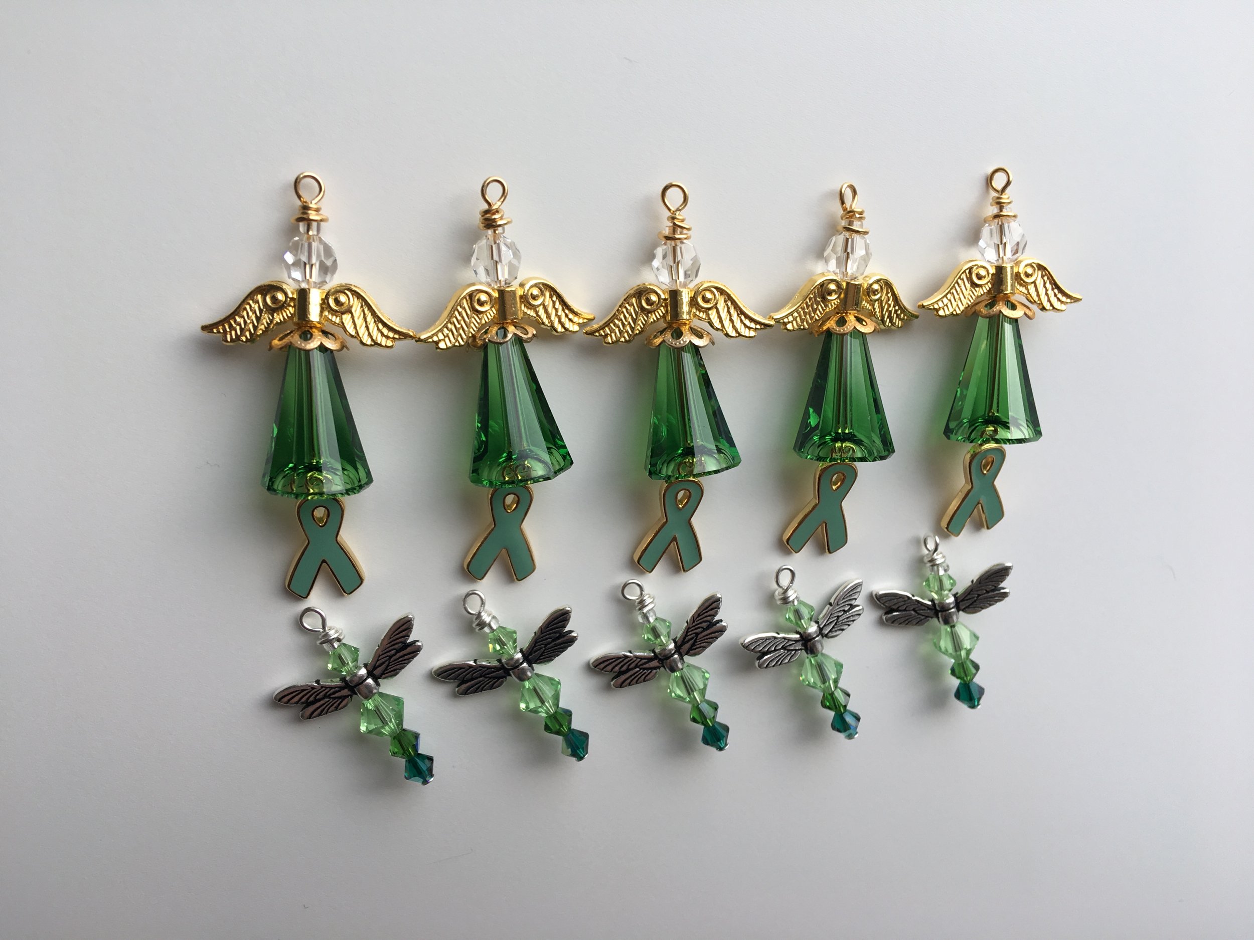 Green angels with awareness ribbon and Friendship Dragonflies