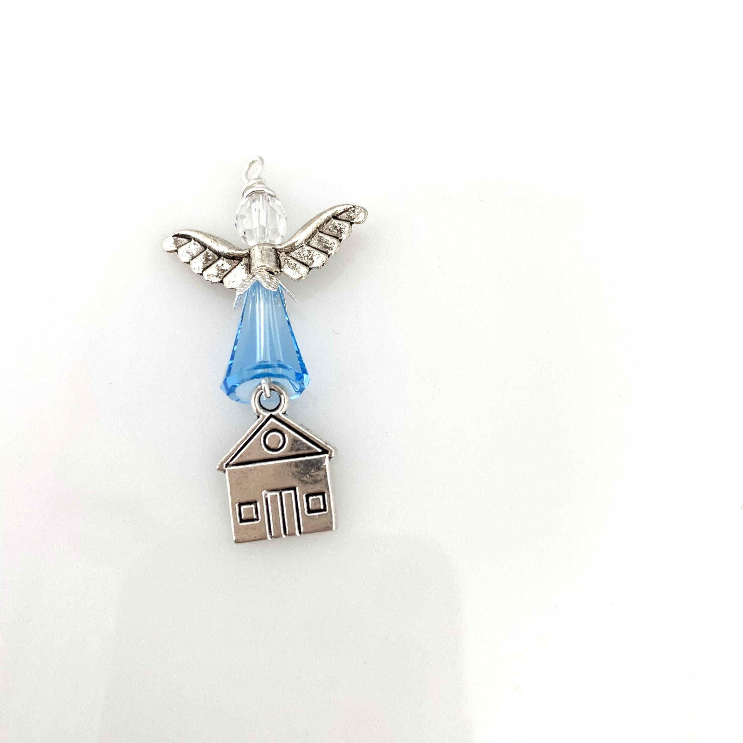 Small light blue angel with "Home Sweet Home" charm