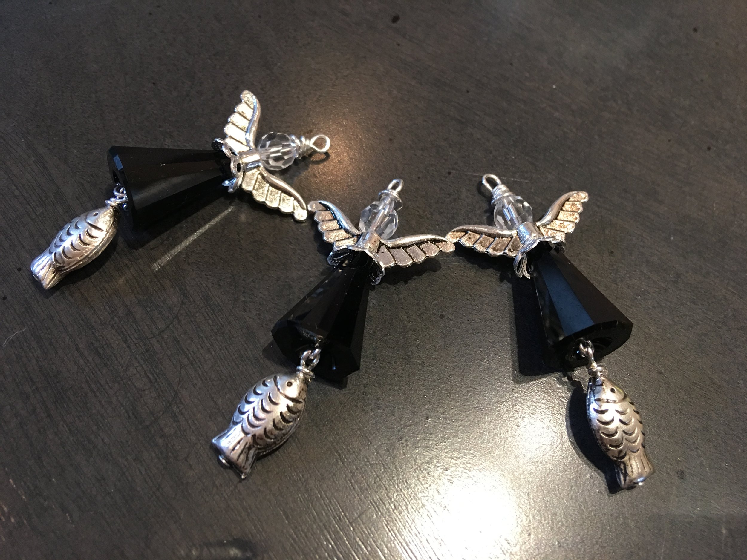 Custom black angels with fish charms
