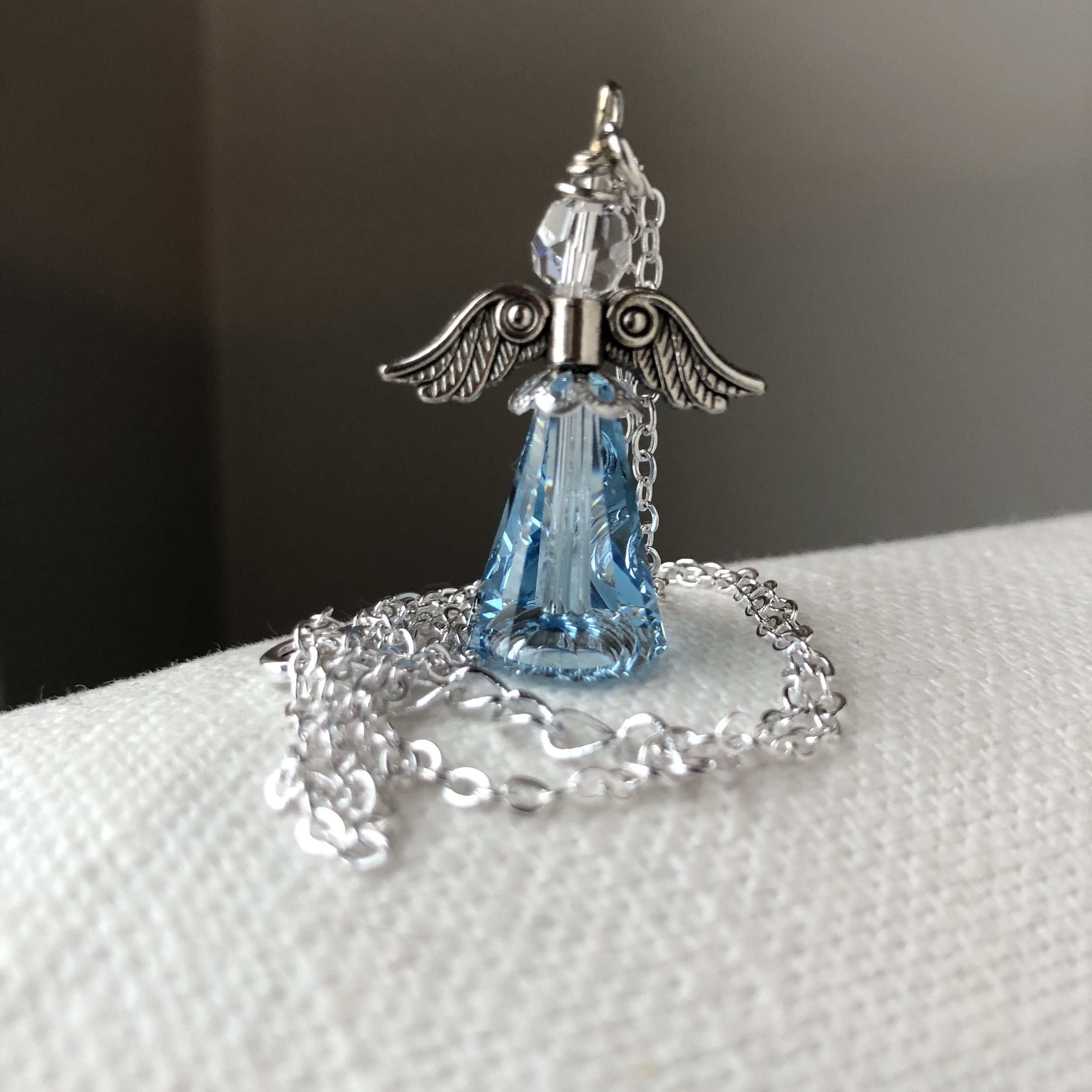 Large light blue angel with necklace chain