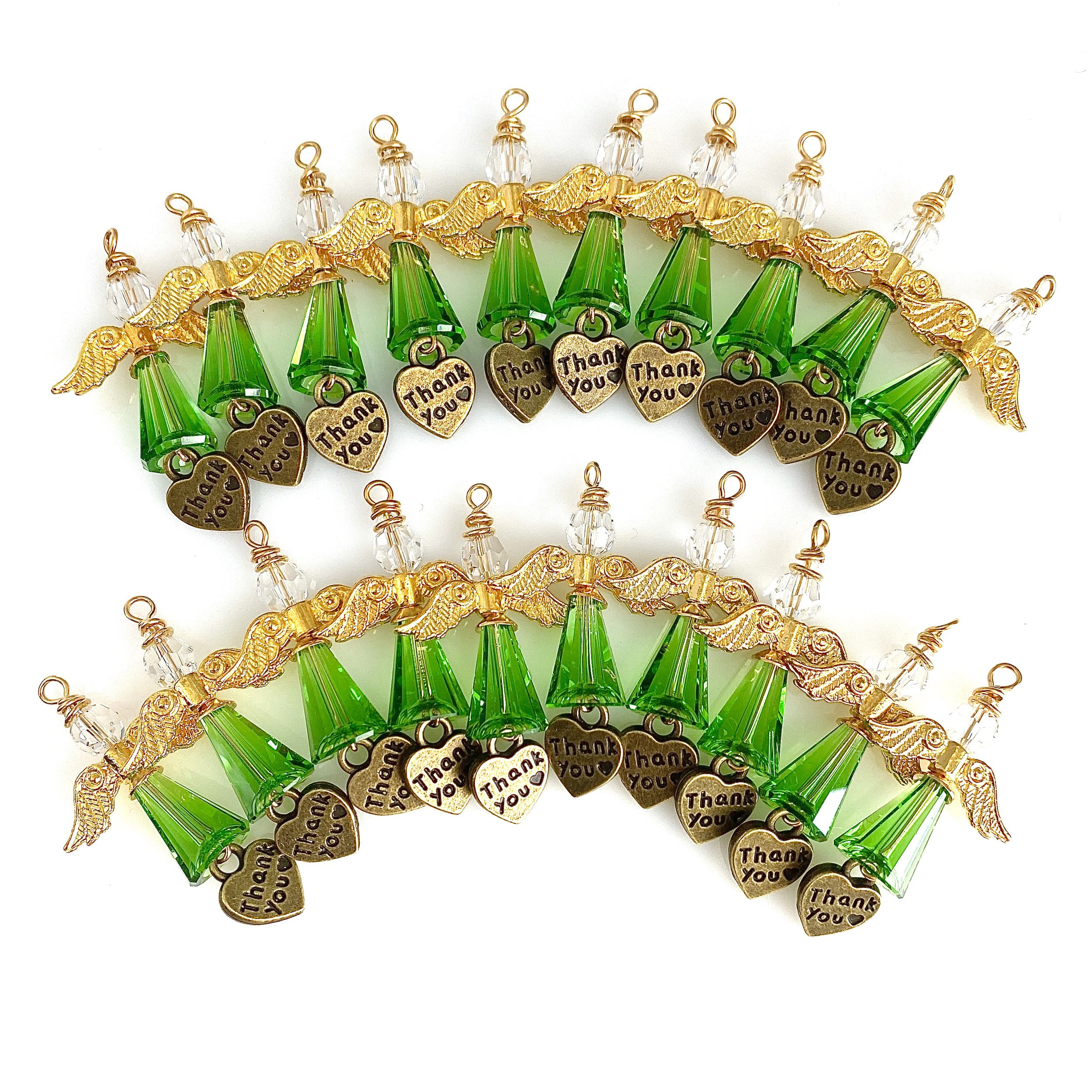 Set of small green "With Thanks" angels