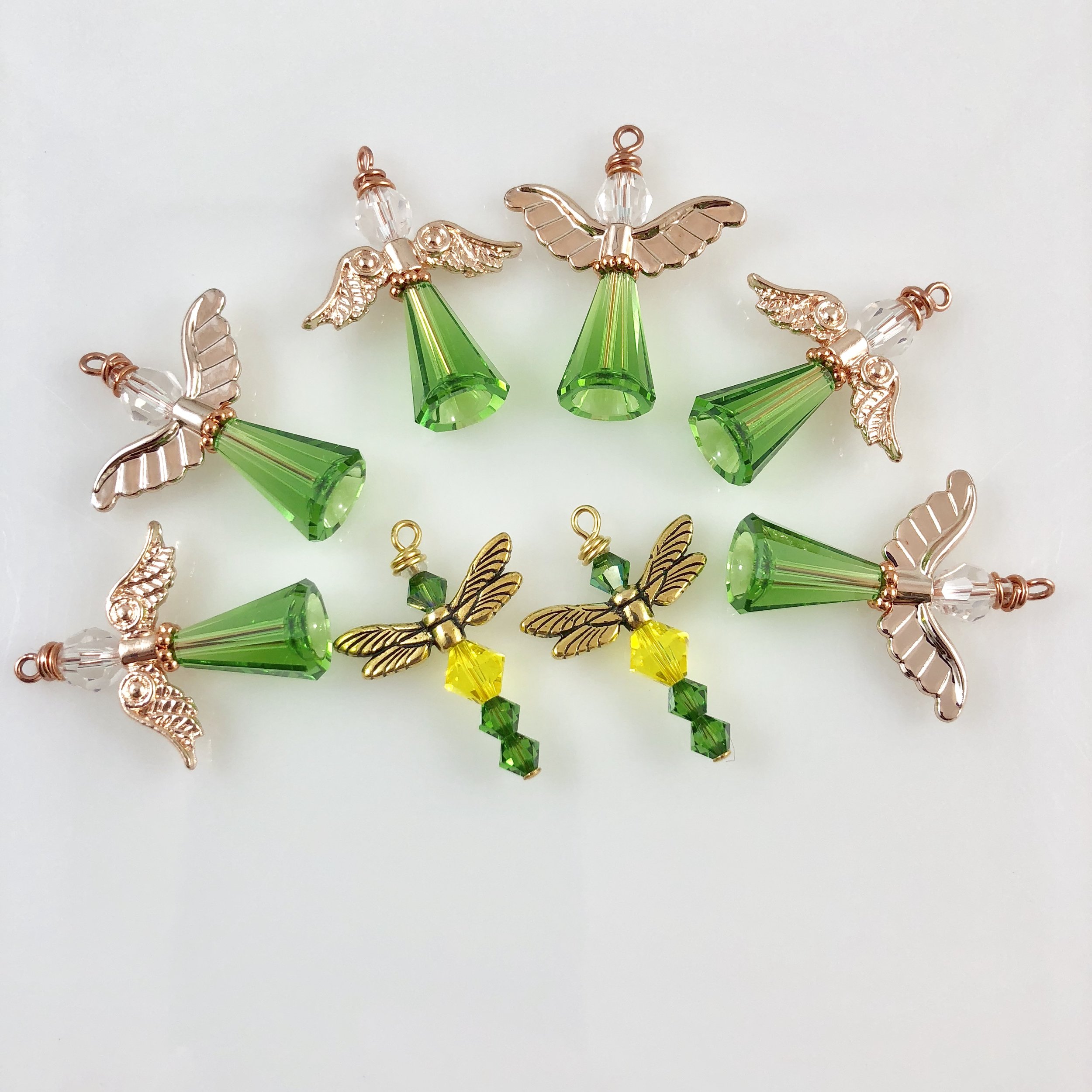 Green angels with rose gold wings Friendship Dragonfly charms