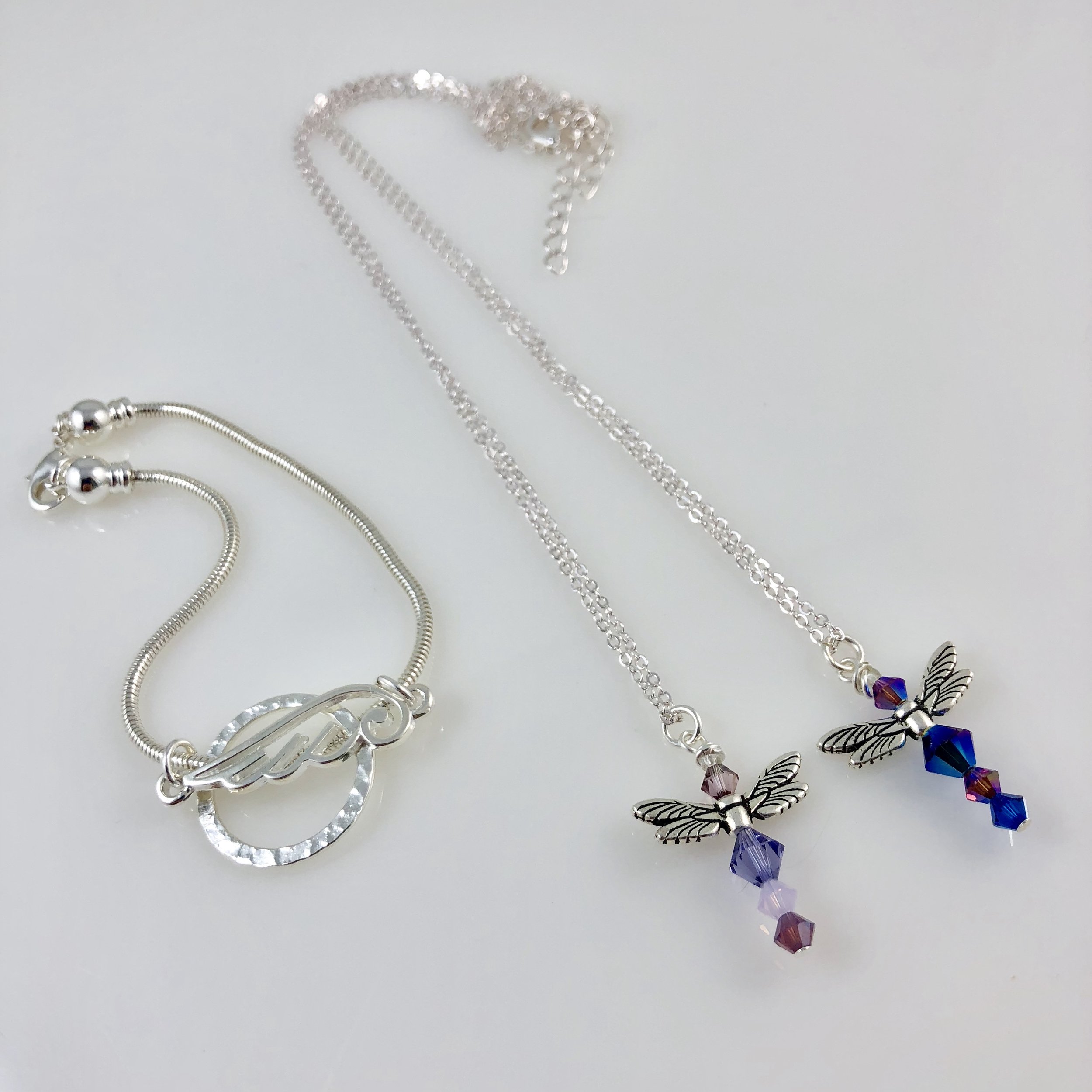 Angel bracelet and Friendship Dragonfly necklaces