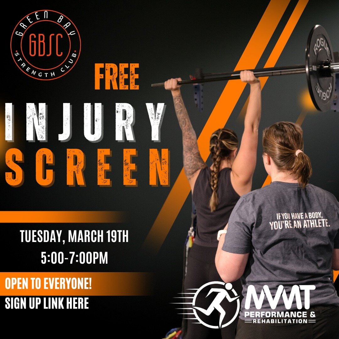 Next week we are teaming up with @greenbaystrengthclub! They are hosting free injury screens at the gym! Find out what is causing your aches and pains during workouts with our experts 🏋️&zwj;♀️ 💥

Sign up link in our bio!