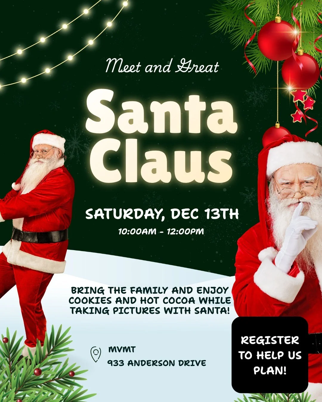 🎅✨ Save the date, MVMT fam!

Santa&rsquo;s making a pit stop at MVMT on December 13th from 10am&ndash;12pm &mdash; and yes, he's checking his list beforehand. 😉

Bring the kiddos, snag a pic, and soak up the holiday cheer at the gym! 
See you there
