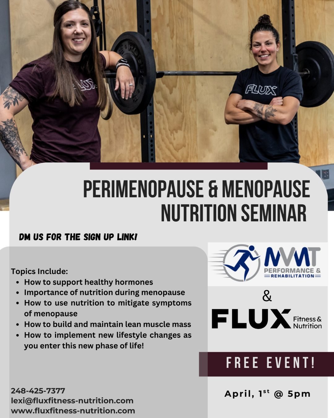 This is no April Fools Joke 😏... We're PUMPED to have Flux Nutrition in house on 4/1 to talk about all things menopause and nutrition!!

This is a hot topic right now - we get so many questions about this, and these ladies are the experts! 

Come le