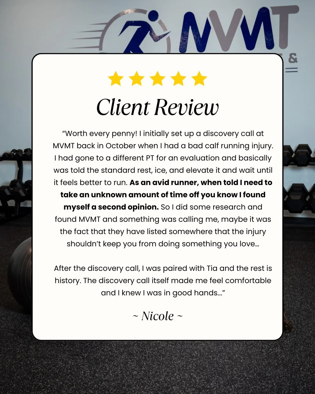 Some reviews hit&hellip; this one stays with you. 💙

This is exactly why MVMT exists and why we do what we do!

Not for &ldquo;just rest and hope it gets better.&rdquo;
Not for being told to stop doing what you love.

But for actually listening.
Act