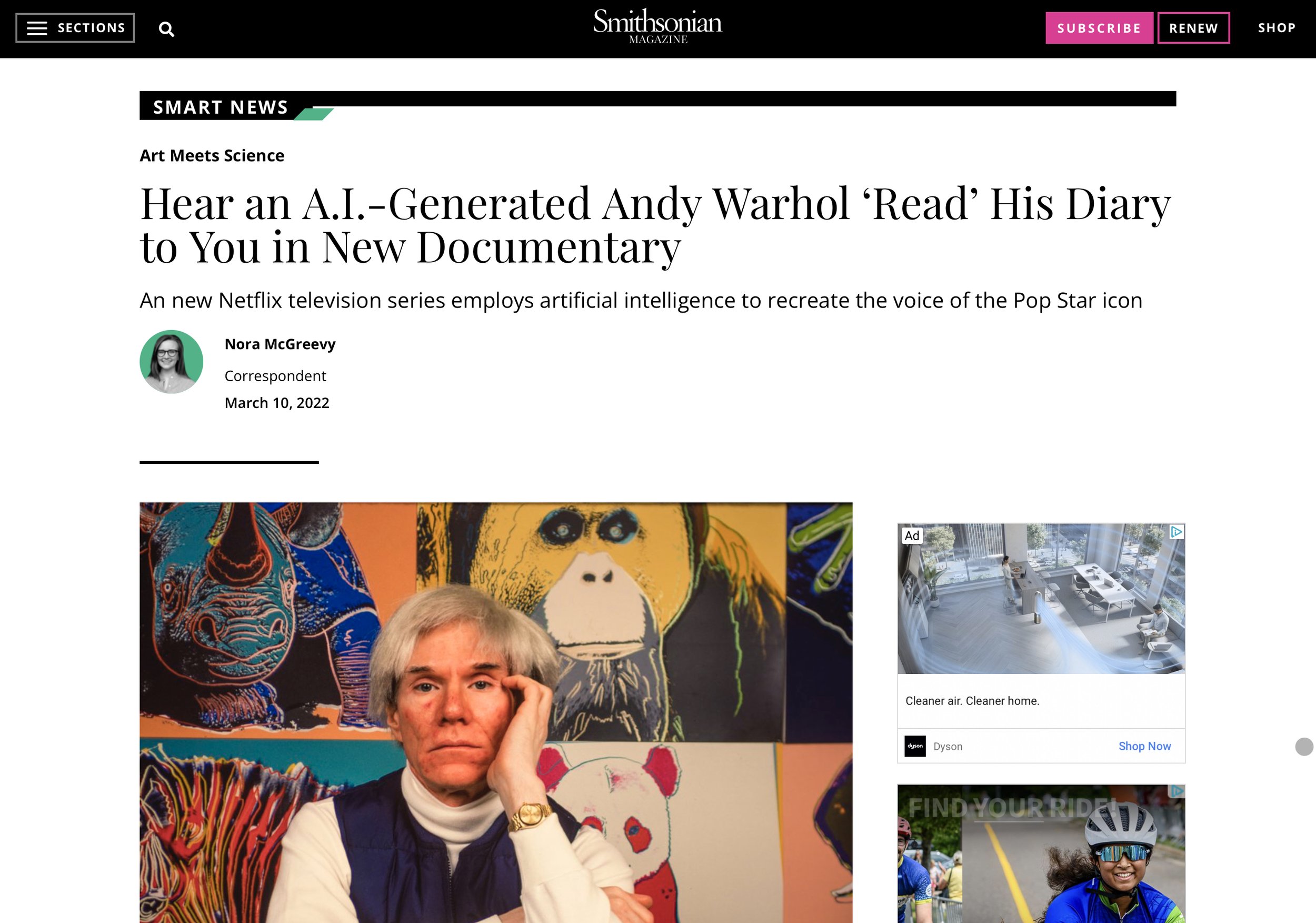 Smithsonian Magazine discusses the use of AI in The Andy Warhol Diaries