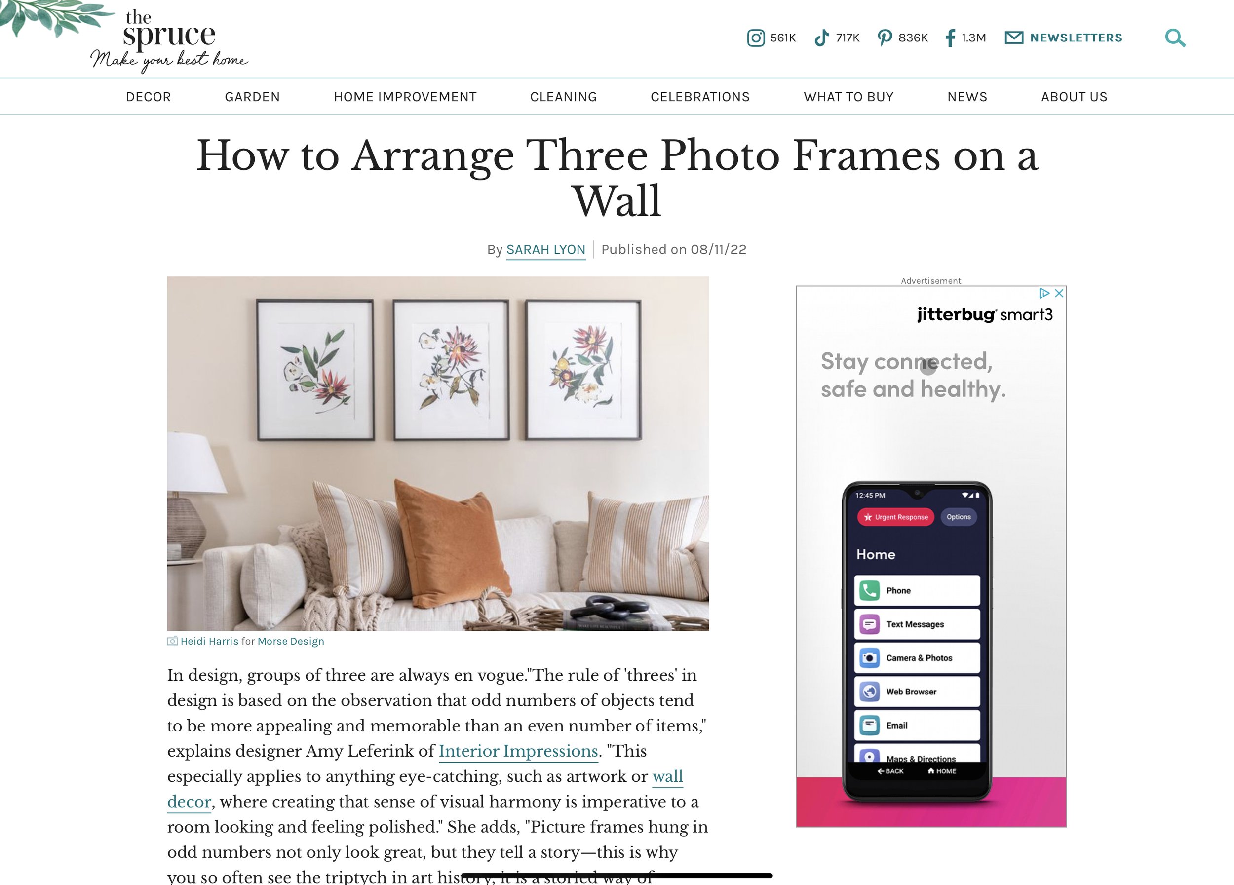 roomLift co-founder Megan Hersch gives advice on how to arrange photo frames in The Spruce