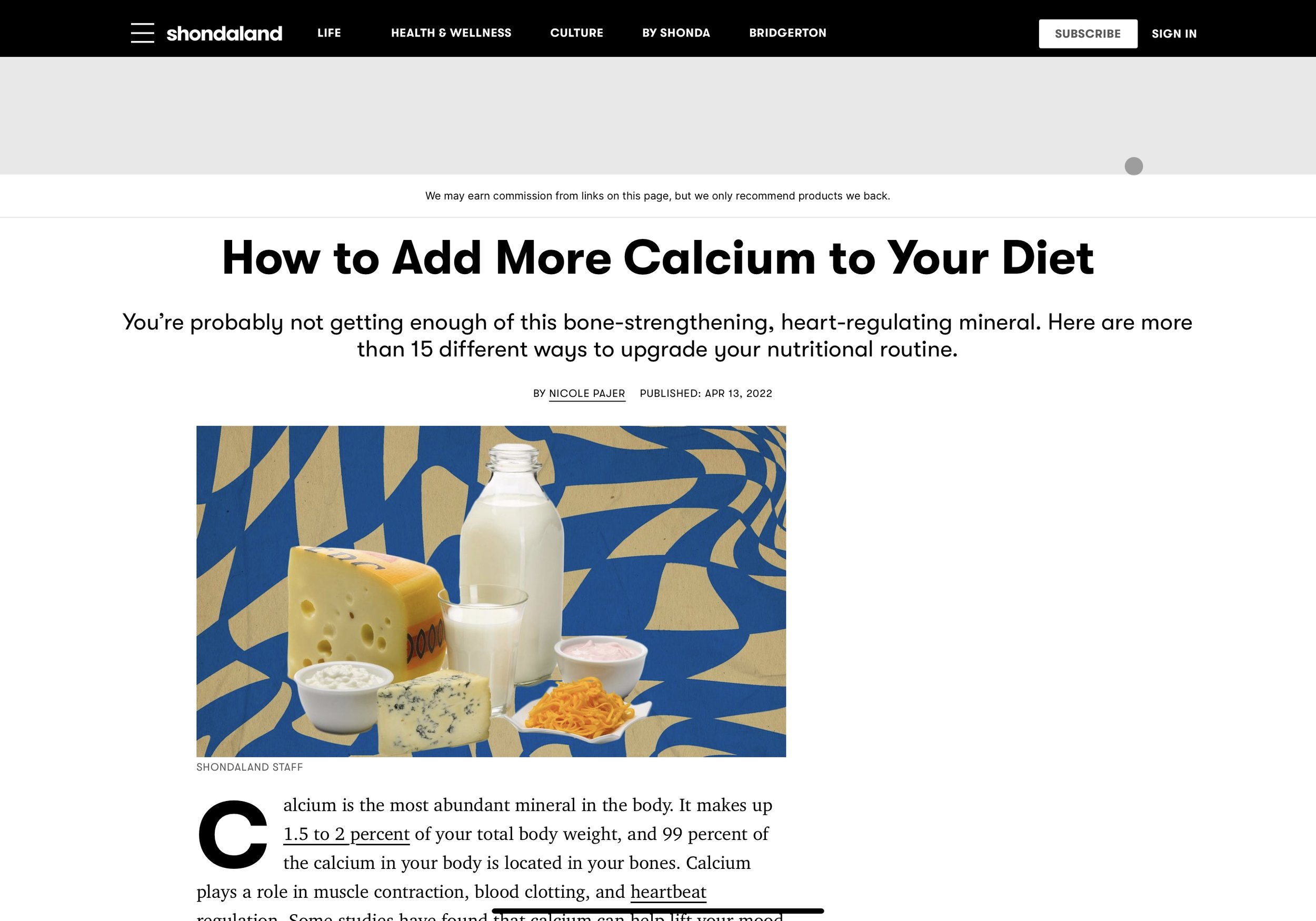 VFit Studio's Lauren Ferrara, RD featured in Shondaland about how to add more calcium to your diet