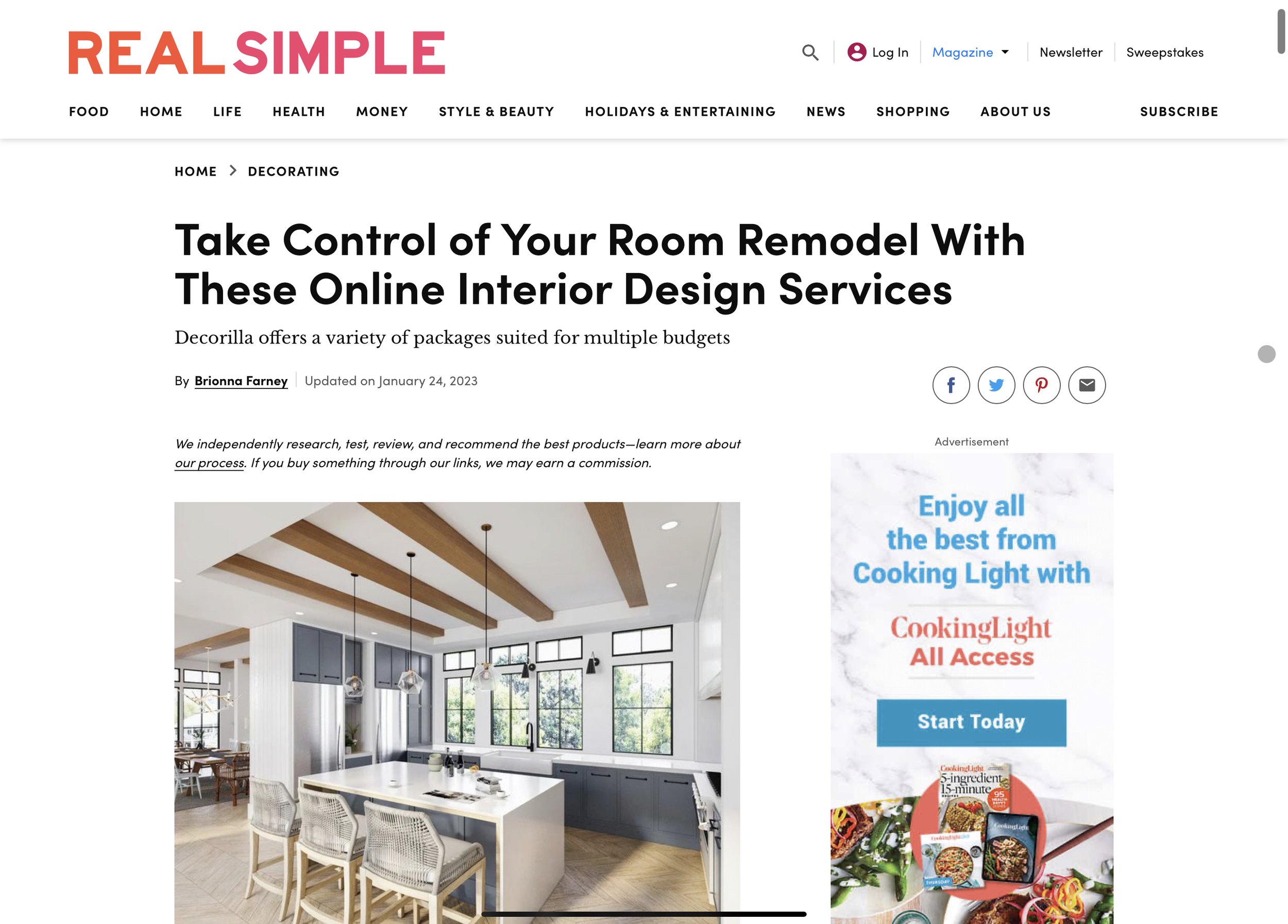 roomLift named one of 2023's Best Online Interior Design Services by Real Simple