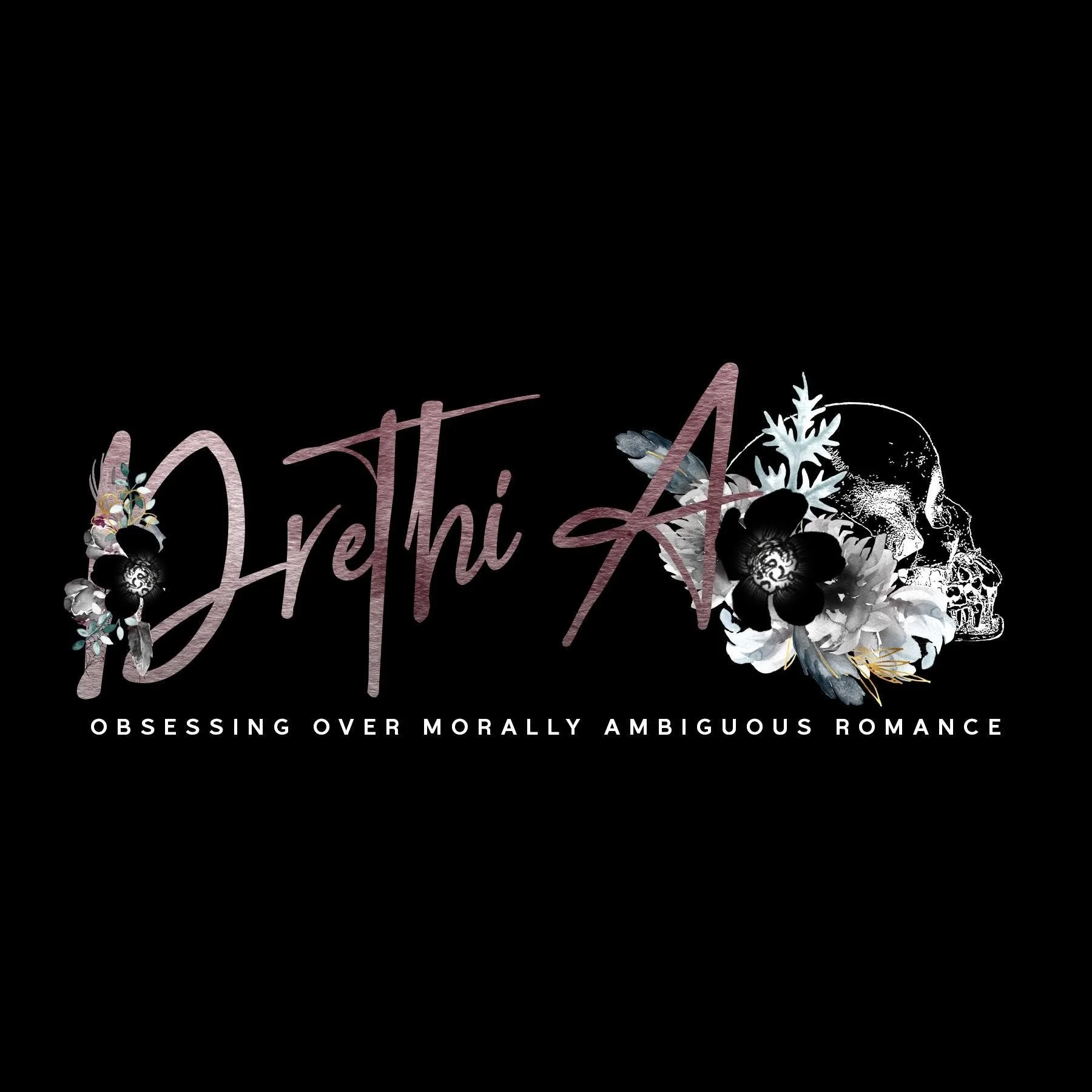 Black background with floral arrangement, skull, and text reading 'Death Art,' and a subtitle 'Obsessing Over Morally Ambiguous Romance.'