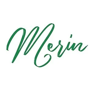 The word "Merin" written in green cursive font.
