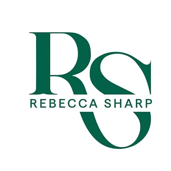 Logo with a large stylized letter 'R' and 'S', and the name 'Rebecca Sharp' beneath it.