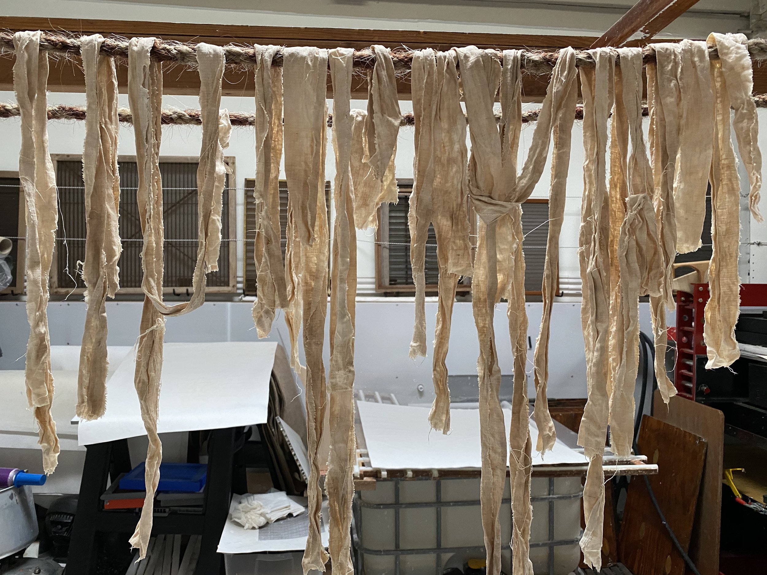 linen rags soaked in Methy cellulose - stiffening required for shredder 