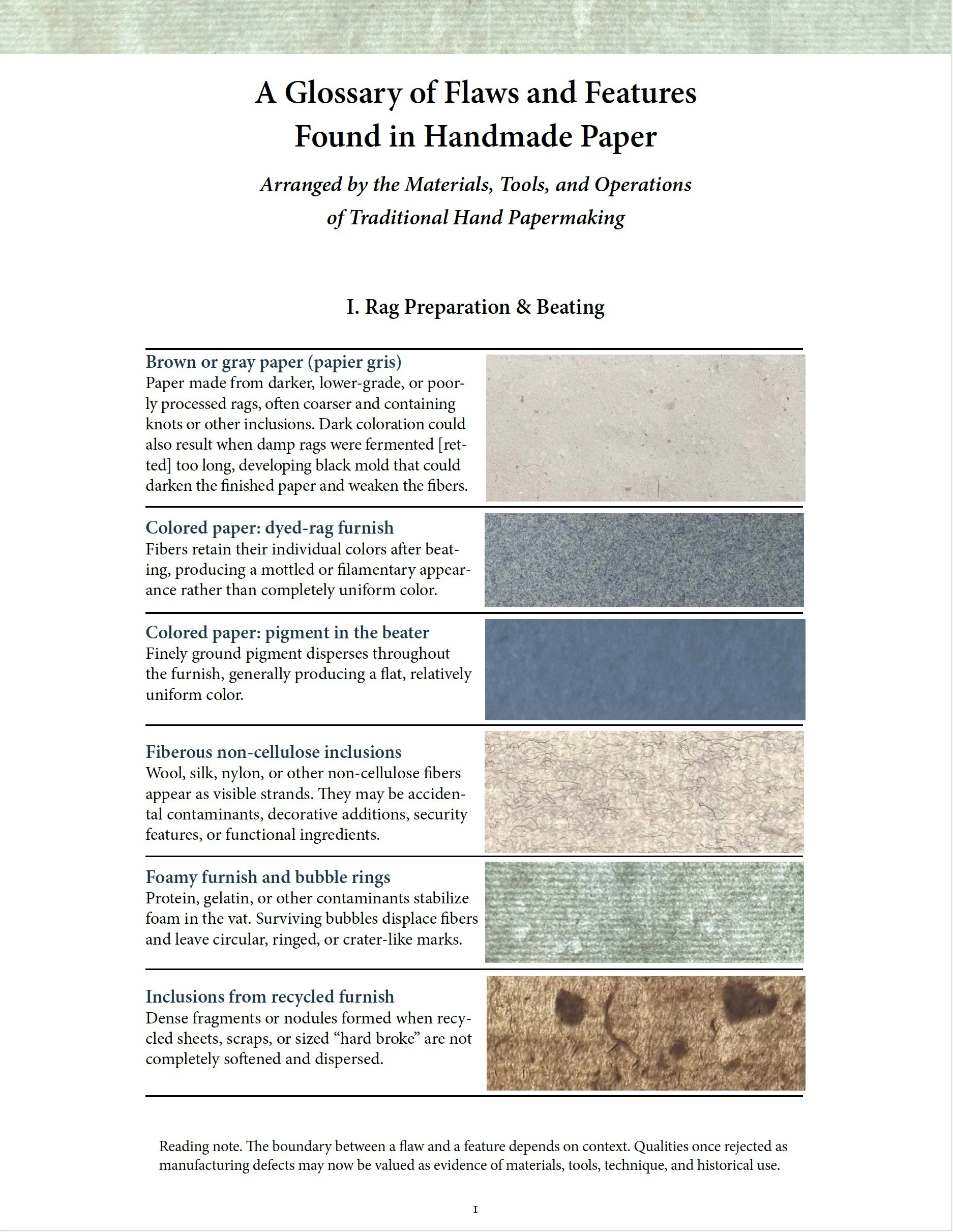 A Glossary of Flaws and Features Found in Handmade Paper. 