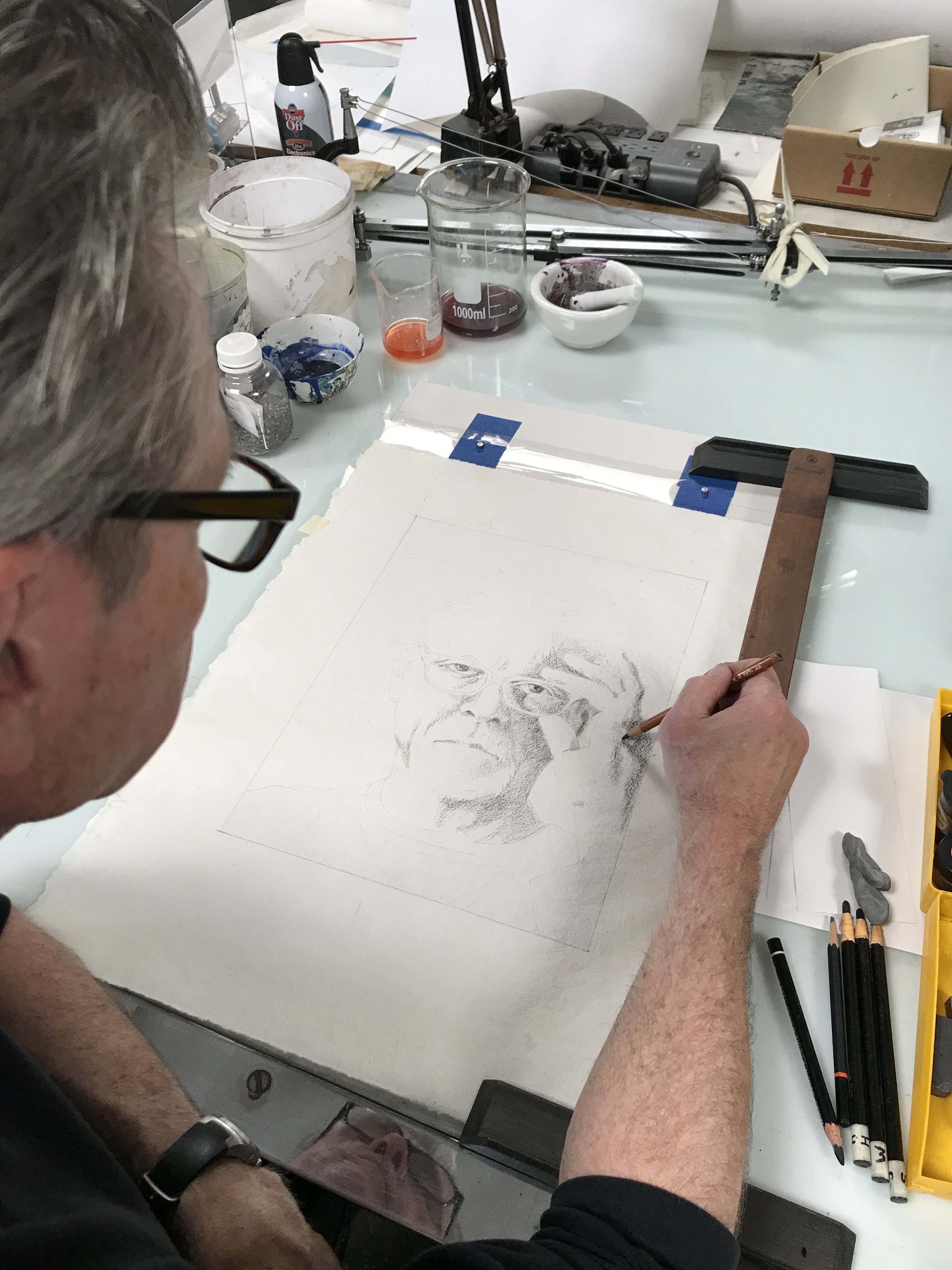 Working on self portrait, 2017