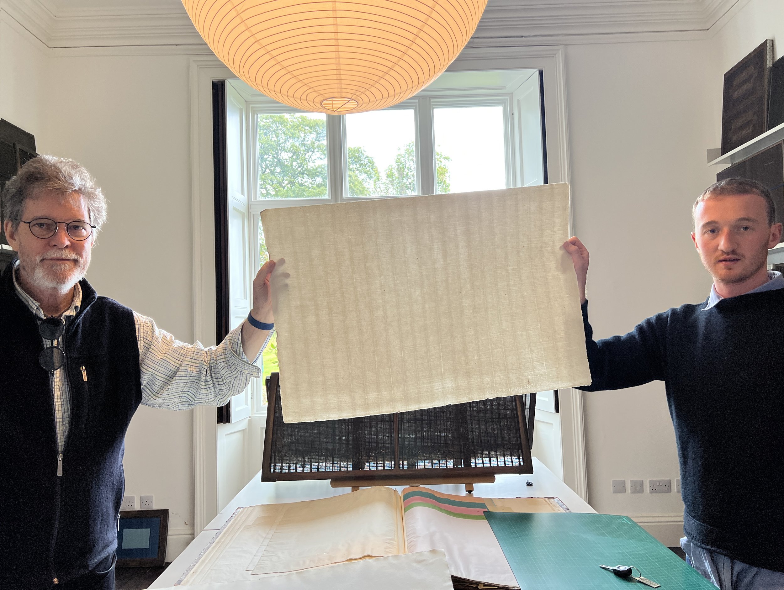 Aldo with papermaker Tom Frith-Powell at The Paper Foundation 