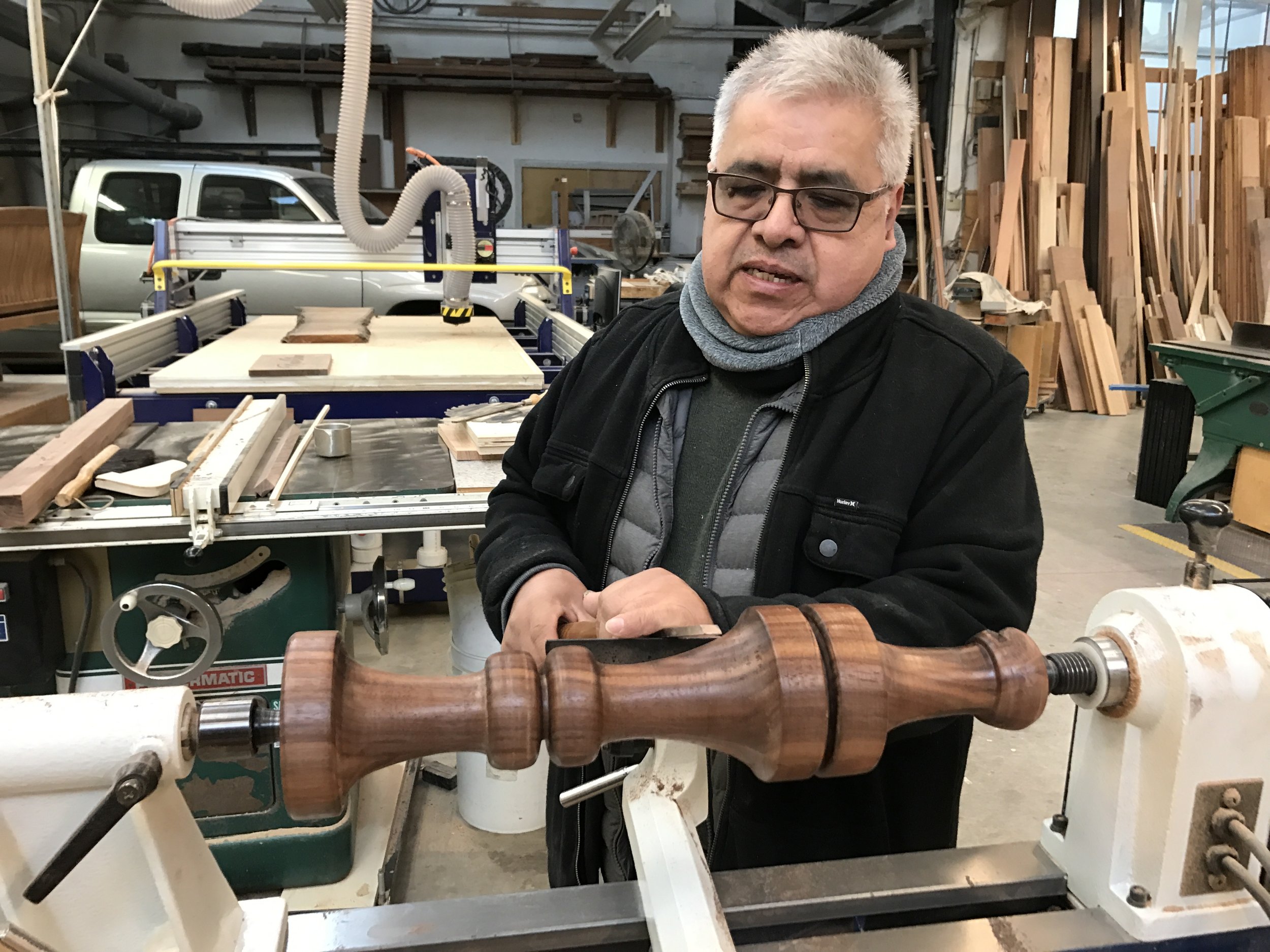 Miguel Mendoza with Lathe turning burnishers