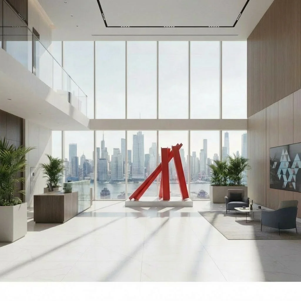 red sculpture in office lobby by window.jpeg