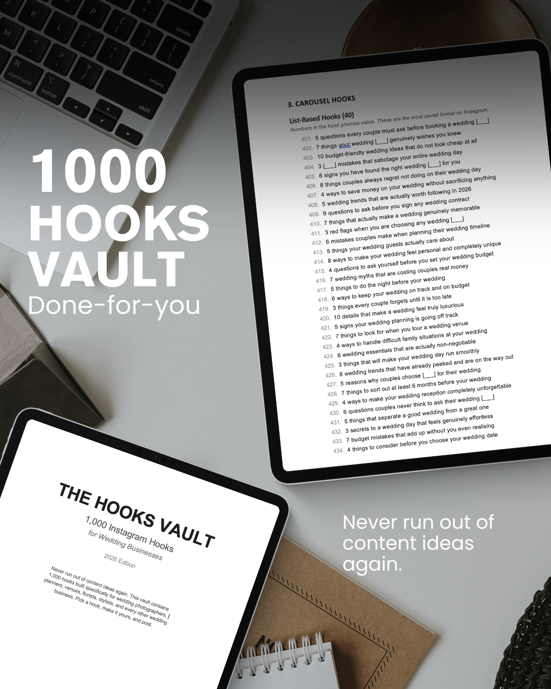 1000 Hooks for Wedding Business Instagram Account